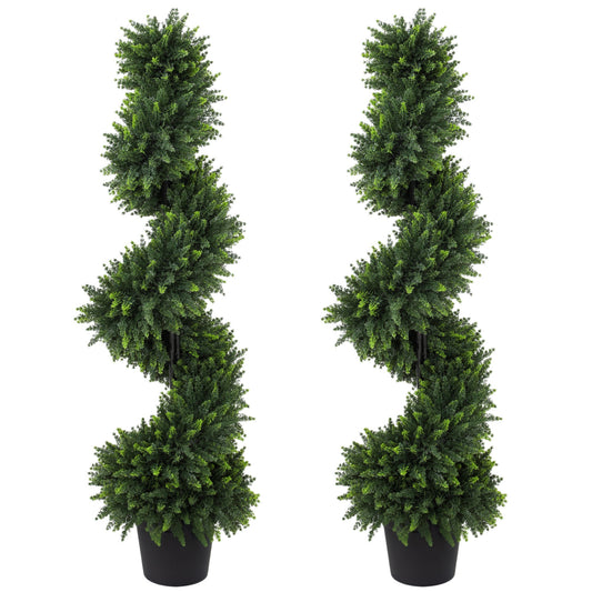 Set of 2 Artificial Spiral Cypress Trees in Pot, 120 cm Tall Fake Plants with 700 Leaves, UV Protection, for Indoors Outdoors Room Office Patio Decor, Deep Green