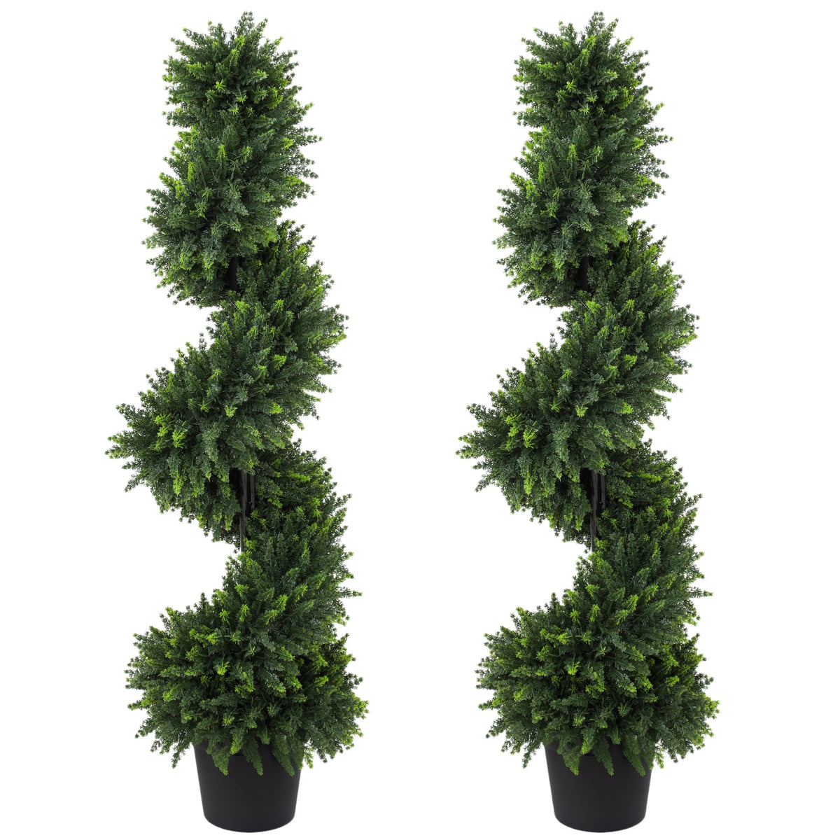 Set of 2 Artificial Spiral Cypress Trees in Pot, 120 cm Tall Fake Plants with 700 Leaves, UV Protection, for Indoors Outdoors Room Office Patio Decor, Deep Green