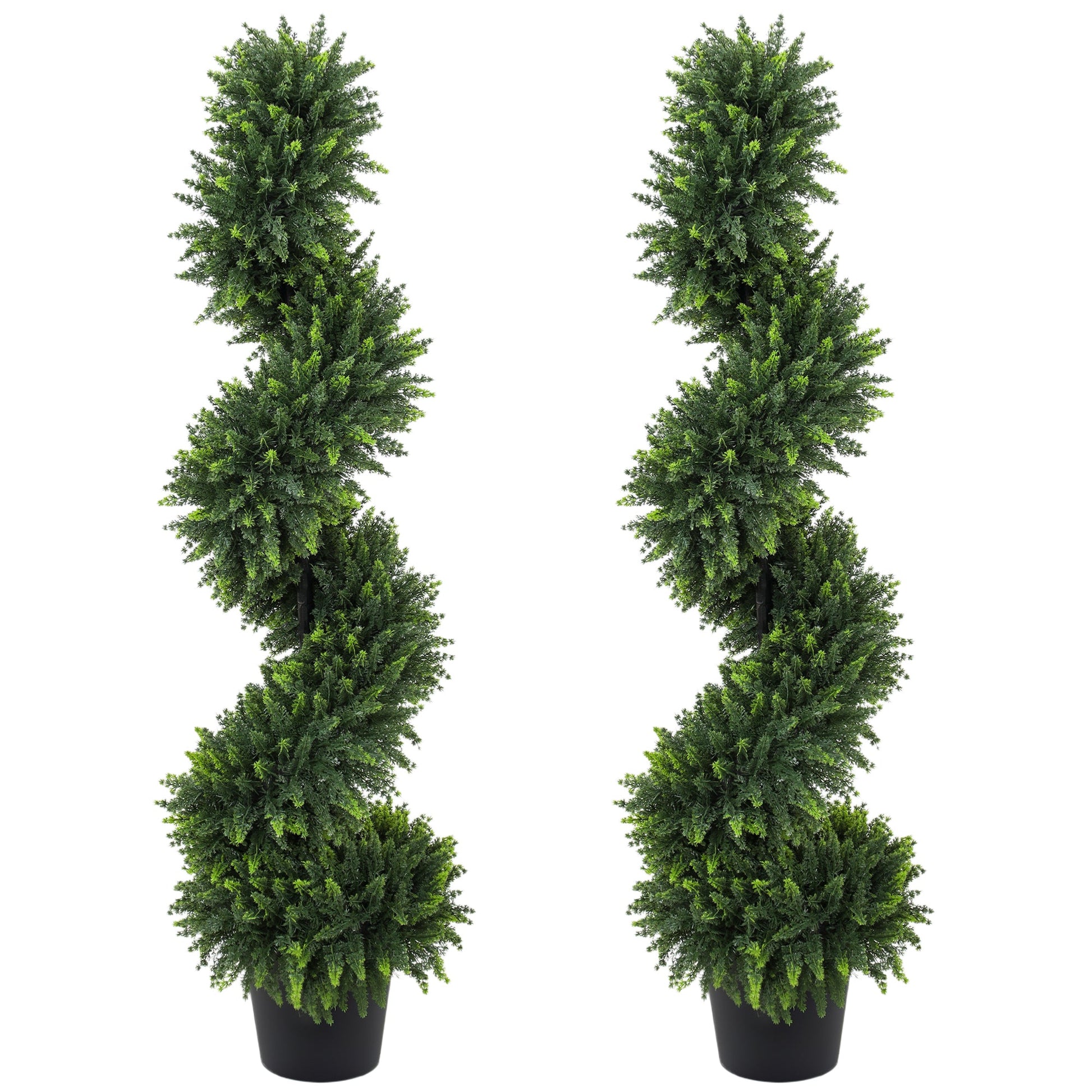 Set of 2 Artificial Spiral Cypress Trees in Pot, 120 cm Tall Fake Plants with 700 Leaves, UV Protection, for Indoors Outdoors Room Office Patio Decor, Deep Green