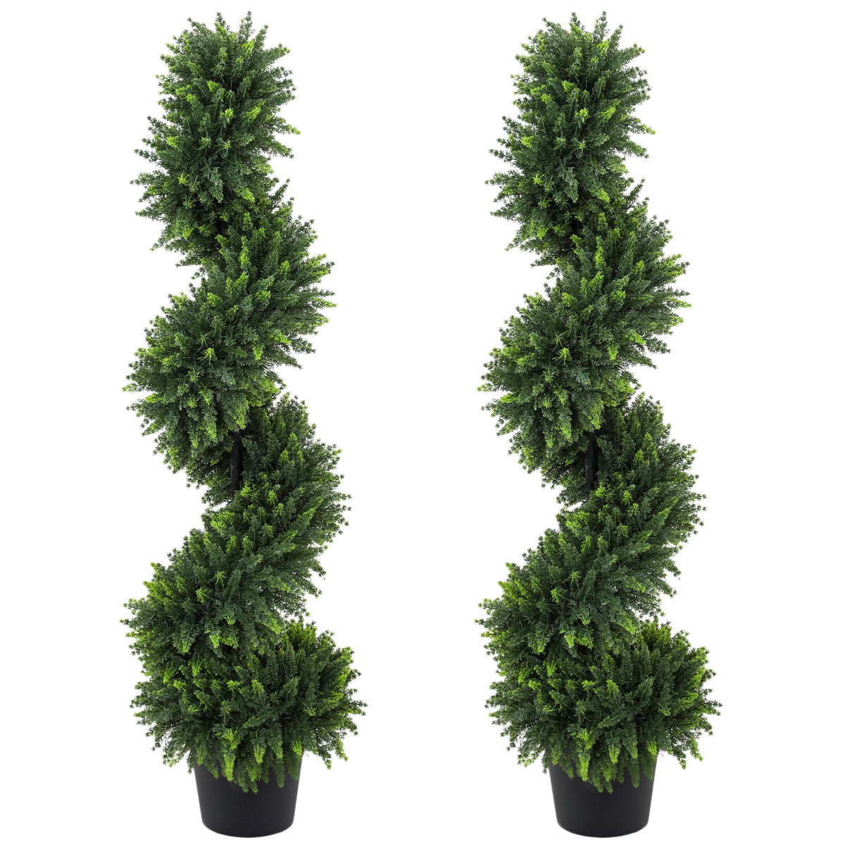 Set of 2 Artificial Spiral Cypress Trees in Pot, 120 cm Tall Fake Plants with 700 Leaves, UV Protection, for Indoors Outdoors Room Office Patio Decor, Deep Green