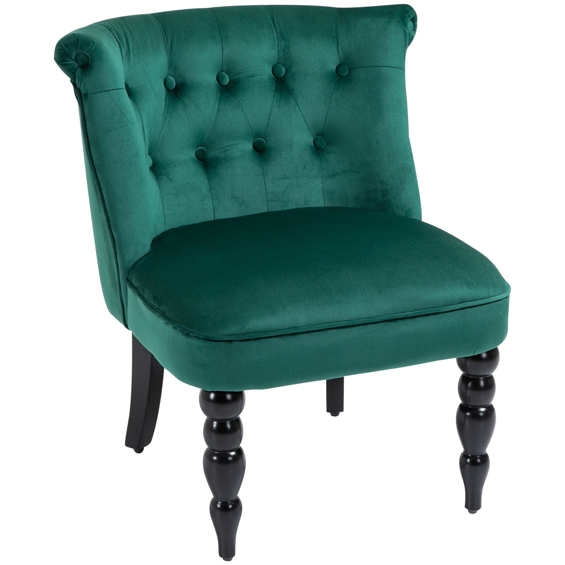 HOMCOM Velvet Accent Chair, Button Tufted Wingback Chair with Rubber Wood Legs for Living Room, Bedroom, Dark Green