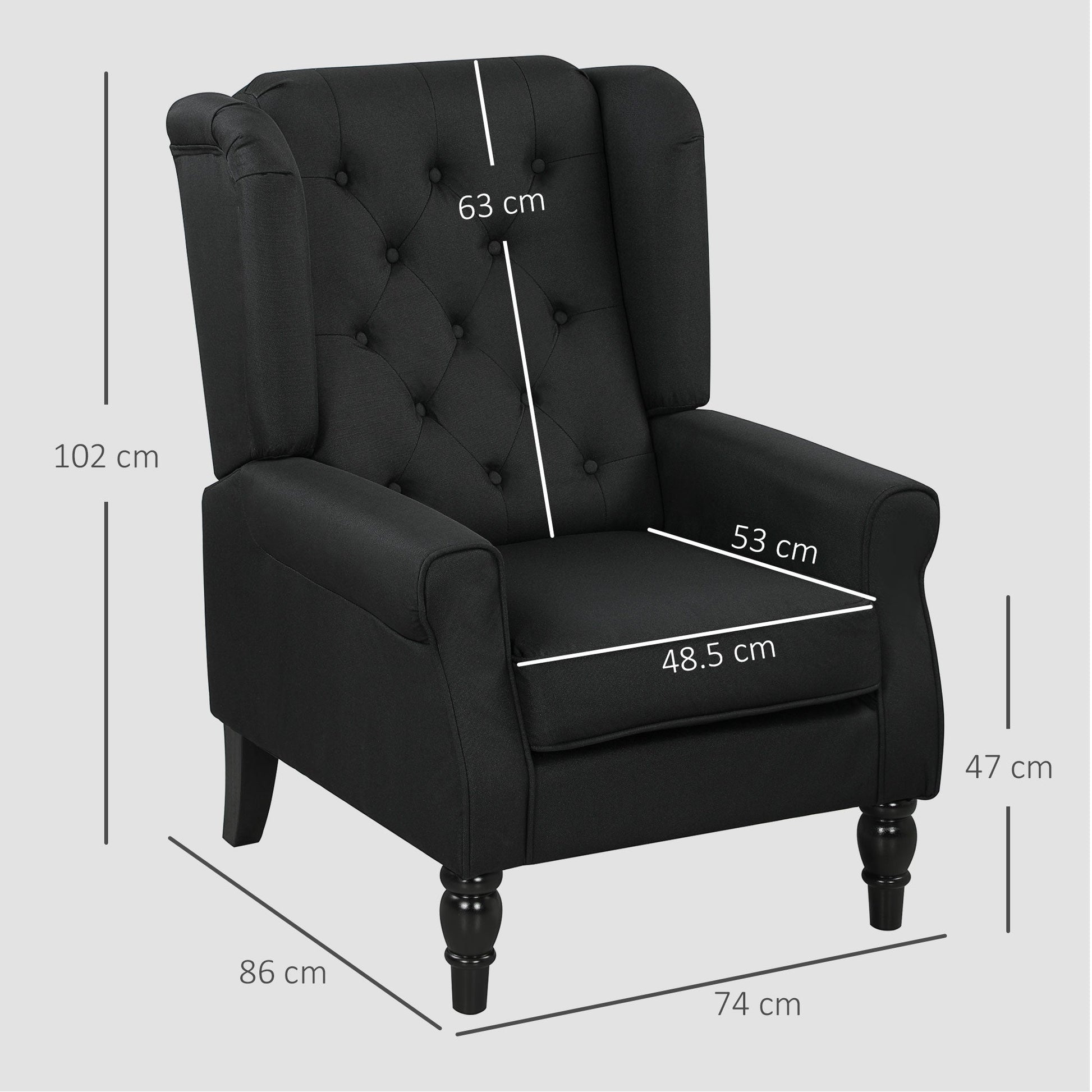 Retro Accent Chair, Linen Wingback Armchair with Wood Frame Button Tufted Design for Living Room Bedroom, Black
