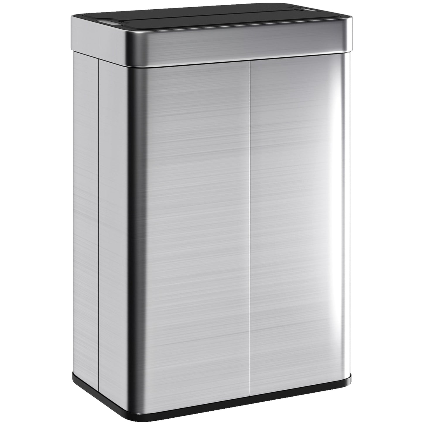 55L Sensor Bin, Large Automatic Touchless Rubbish Bin with Soft-Close Lid, Fingerprint-Proof Stainless Steel, Rectangular Trash Can for Kitchen, Gym, Home Office, Silver Tone