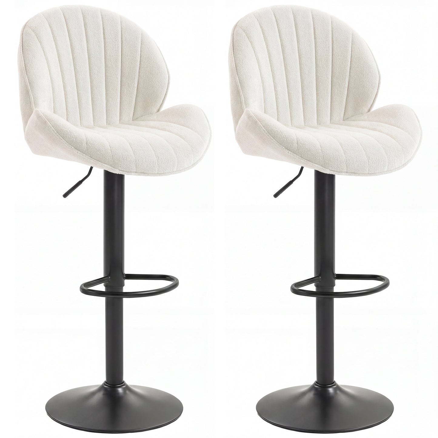 Bar Stools Set of 2, Swivel Counter Height Barstools with Back, Adjustable Height and Footrest, Chenille Upholstered Modern Bar Chairs for Kitchen Island, Dining Room, Cream