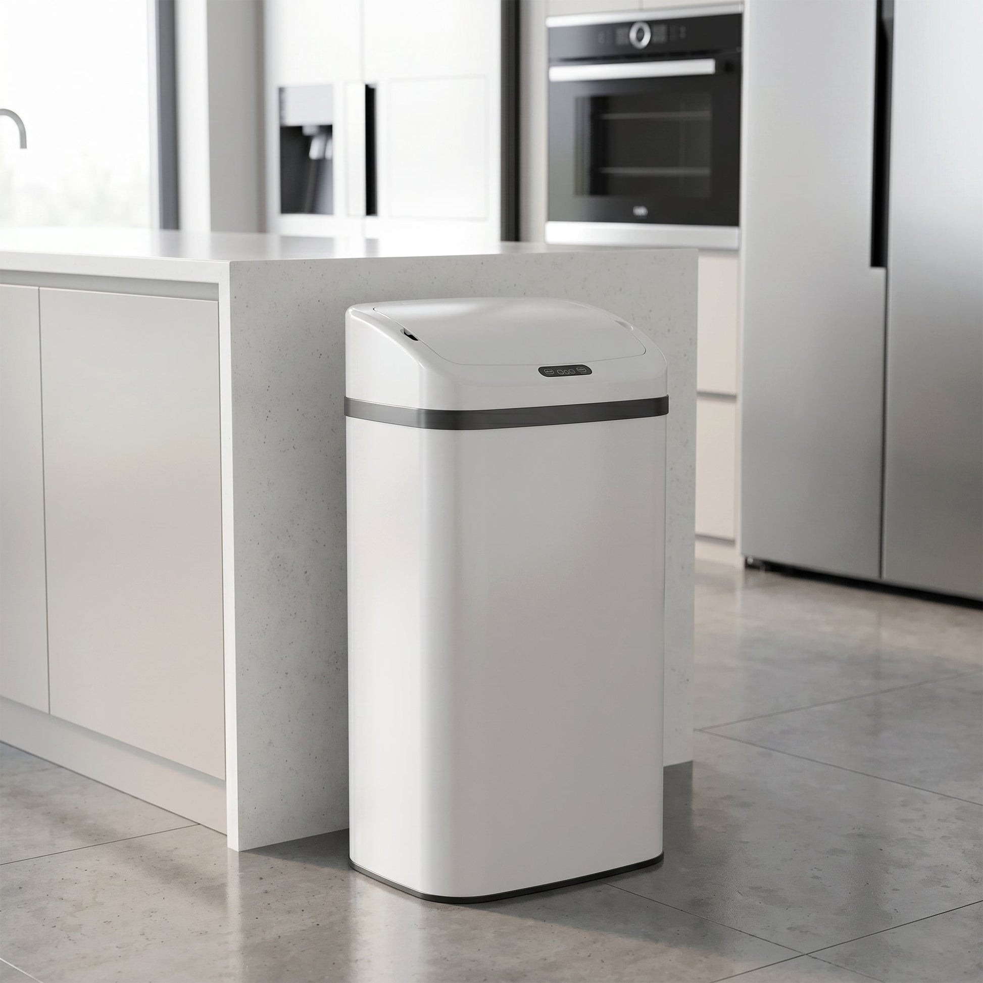 48L Sensor Bin, Stainless Steel Kitchen Bin with Automatic Soft Close Lid and Fingerprint-Proof for Recycling and Waste, White