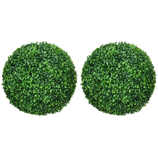 HOMCOM Set of 2 Artificial Topiary Balls, 40cm Faux Boxwood Balls, Hanging Decoration for Home, Indoor, Outdoor, Green