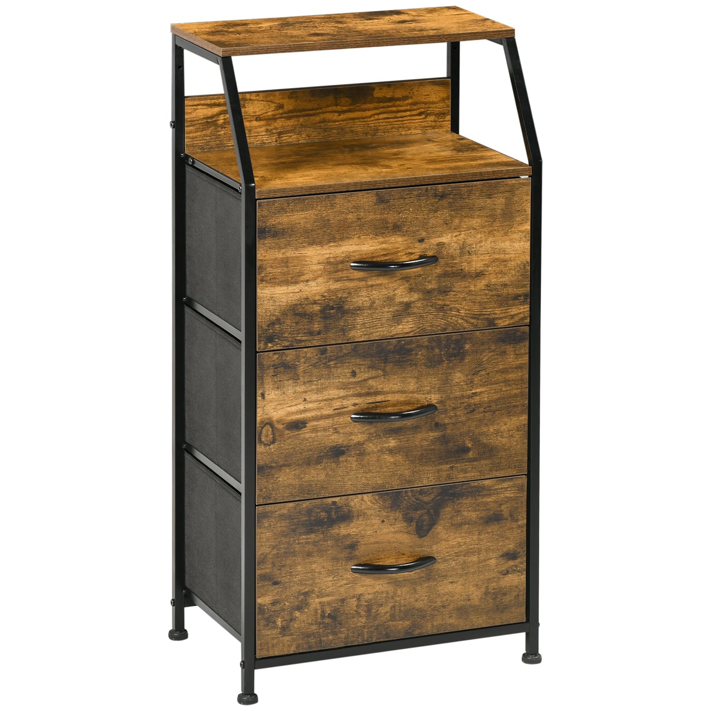 HOMCOM Industrial Storage Cabinet, Fabric Chest of Drawers with Display Shelves, 3 Drawers Storage Unit for Living Room, Rustic Brown