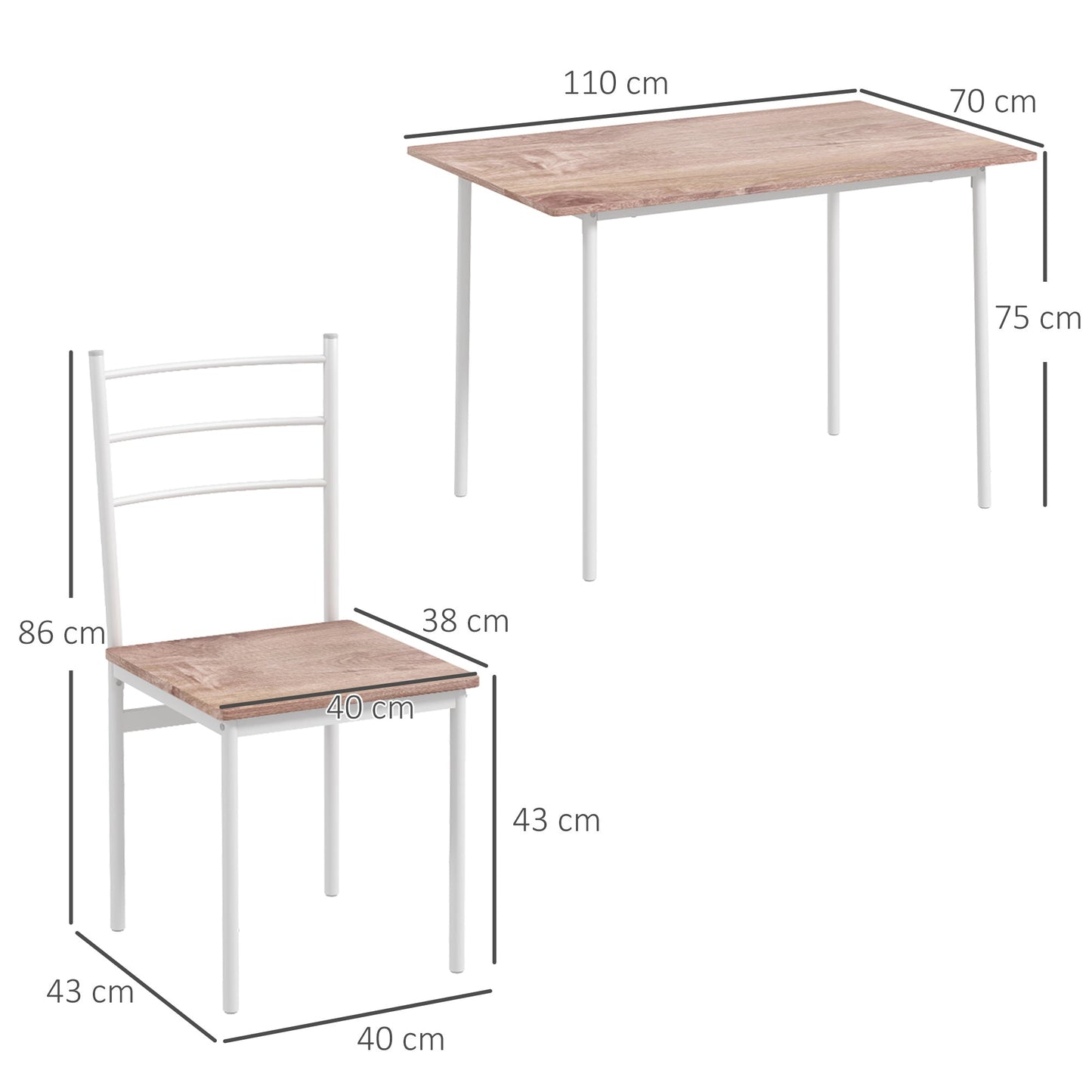 HOMCOM 5 Piece Dining Table and Chairs Set, Dining Room Sets, Steel Frame Space Saving Table and 4 Chairs for Compact Kitchens, White