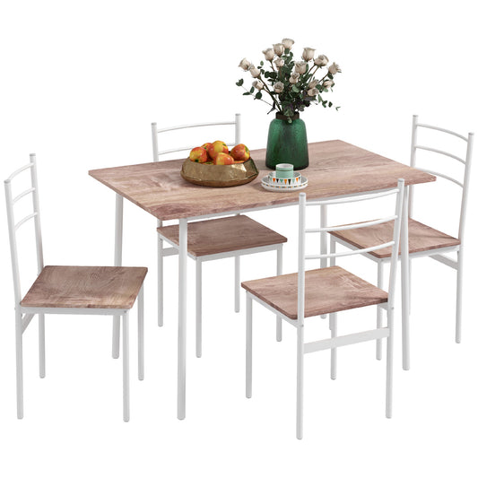 HOMCOM 5 Piece Dining Table and Chairs Set, Dining Room Sets, Steel Frame Space Saving Table and 4 Chairs for Compact Kitchens, White