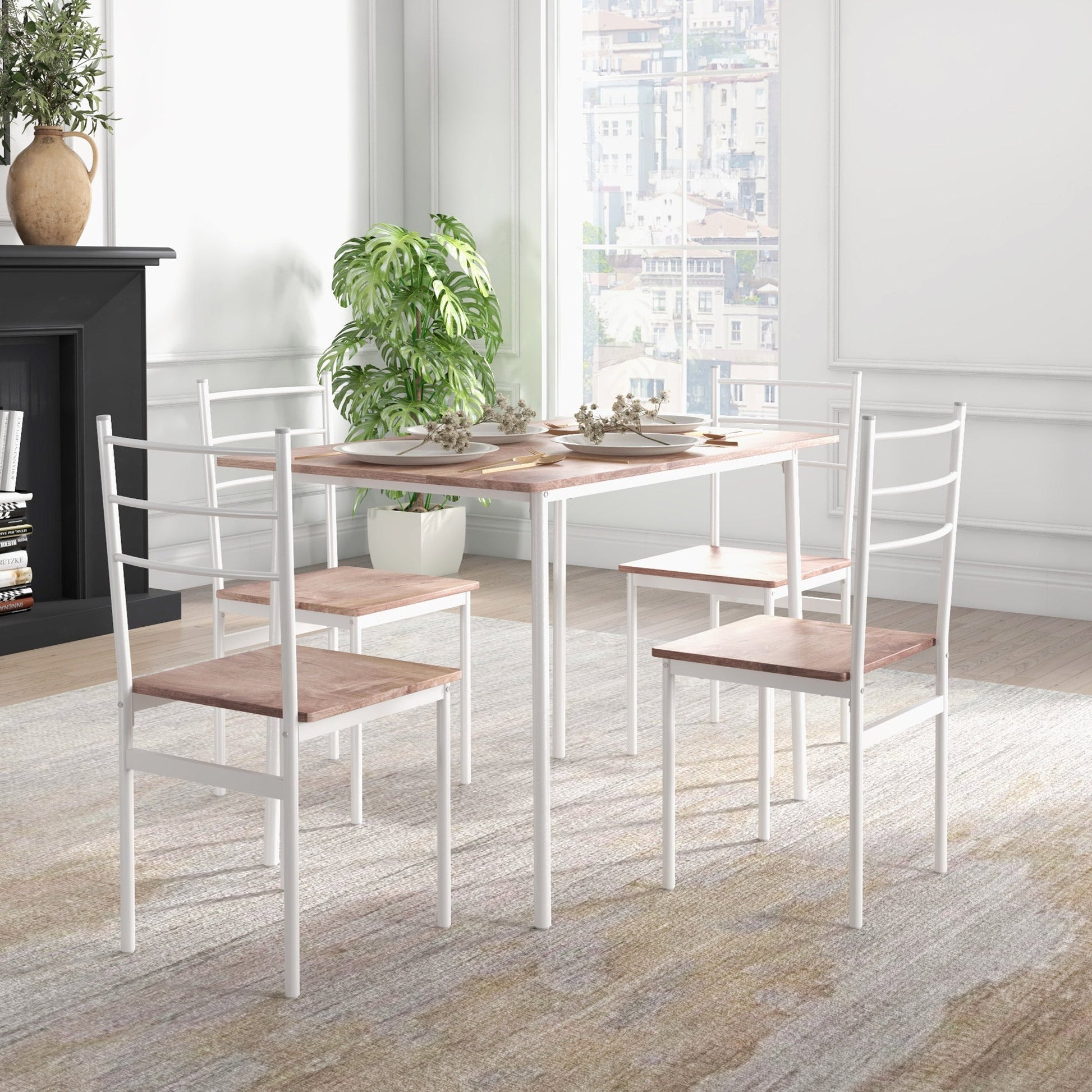 HOMCOM 5 Piece Dining Table and Chairs Set, Dining Room Sets, Steel Frame Space Saving Table and 4 Chairs for Compact Kitchens, White