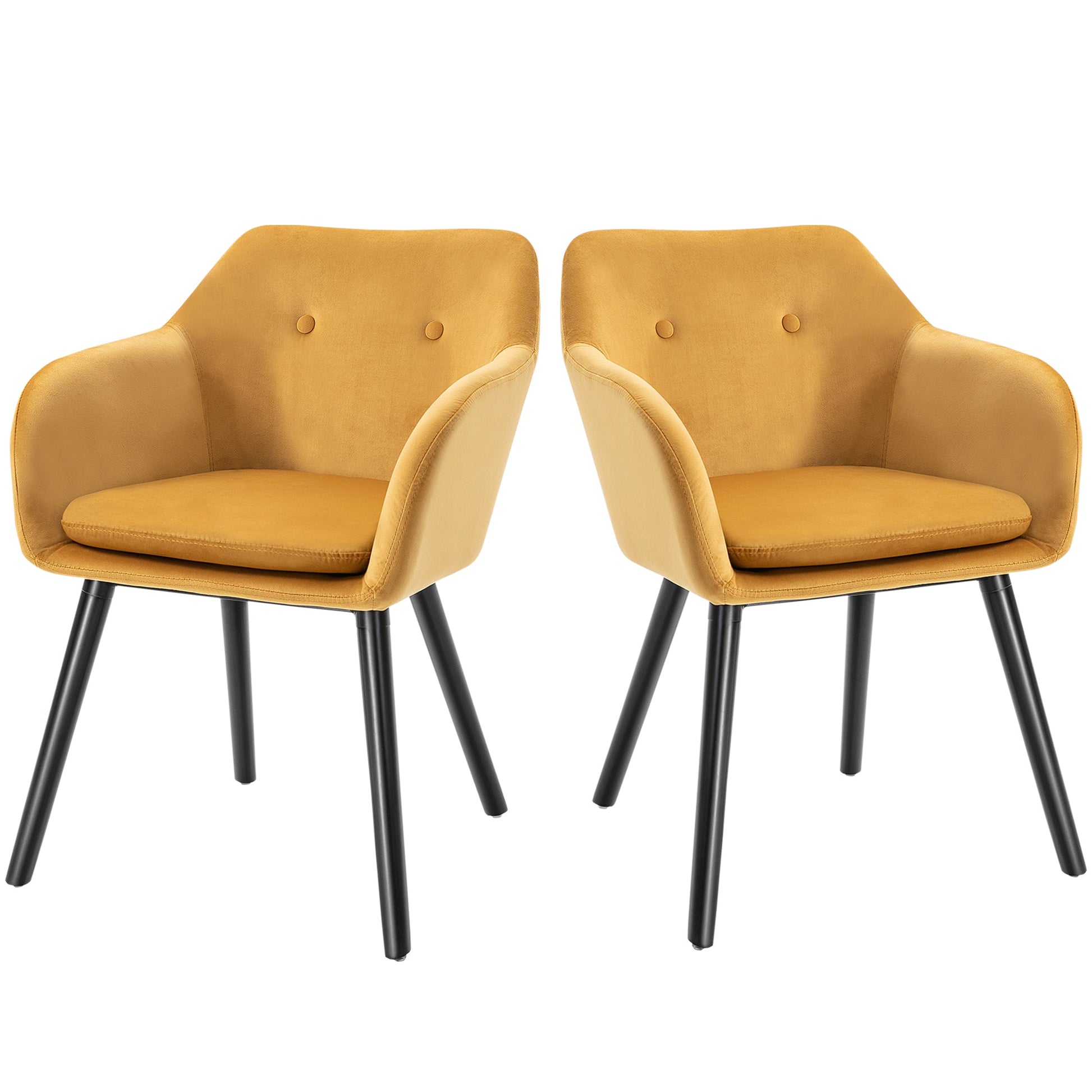 HOMCOM Dining Chairs Set of 2 Modern Upholstered Fabric Velvet-Touch Leisure Chairs with Backrest and Armrests, Lounge Reception Chairs for Home Office Kitchen Counter, Yellow