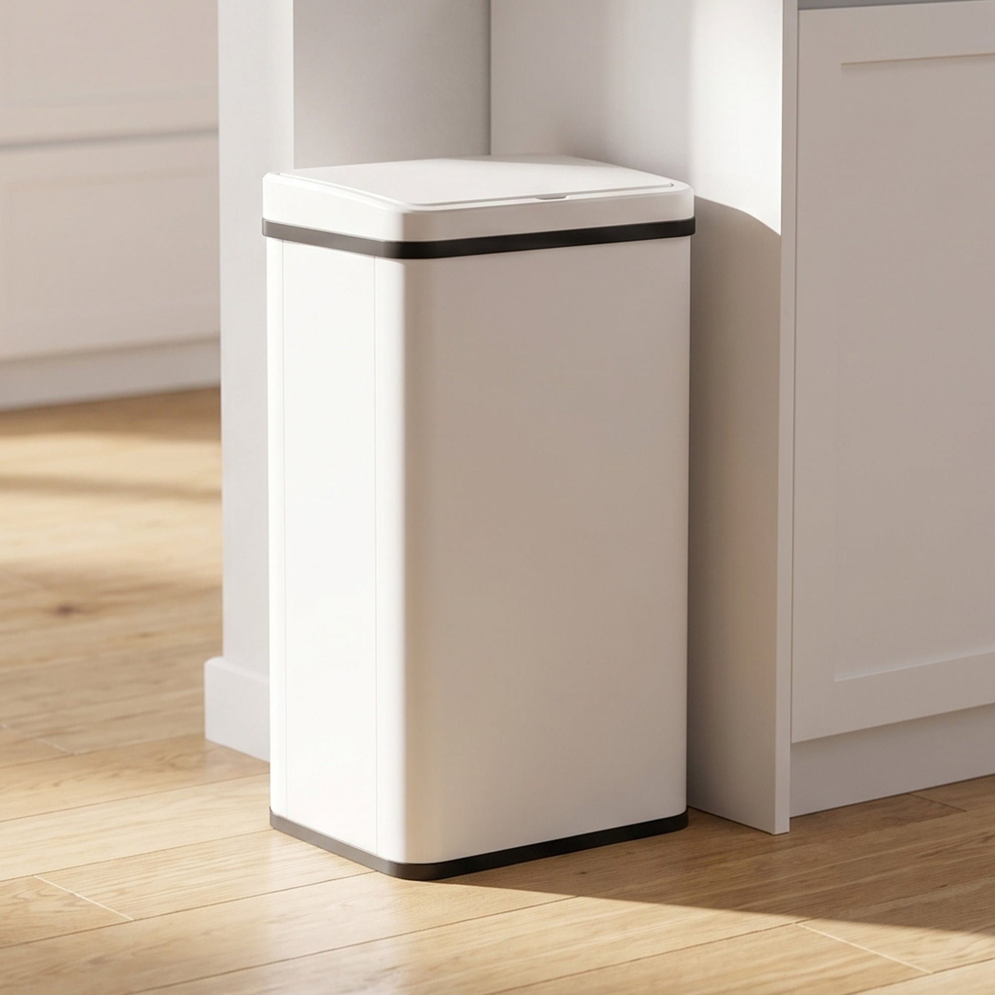 50L Sensor Bin with Quiet Soft-Close Lid, Automatic Touchless Motion Sensor Kitchen Bin with Fingerprint Resistant Stainless Steel for Hygienic Gyms, Home Office Use, White