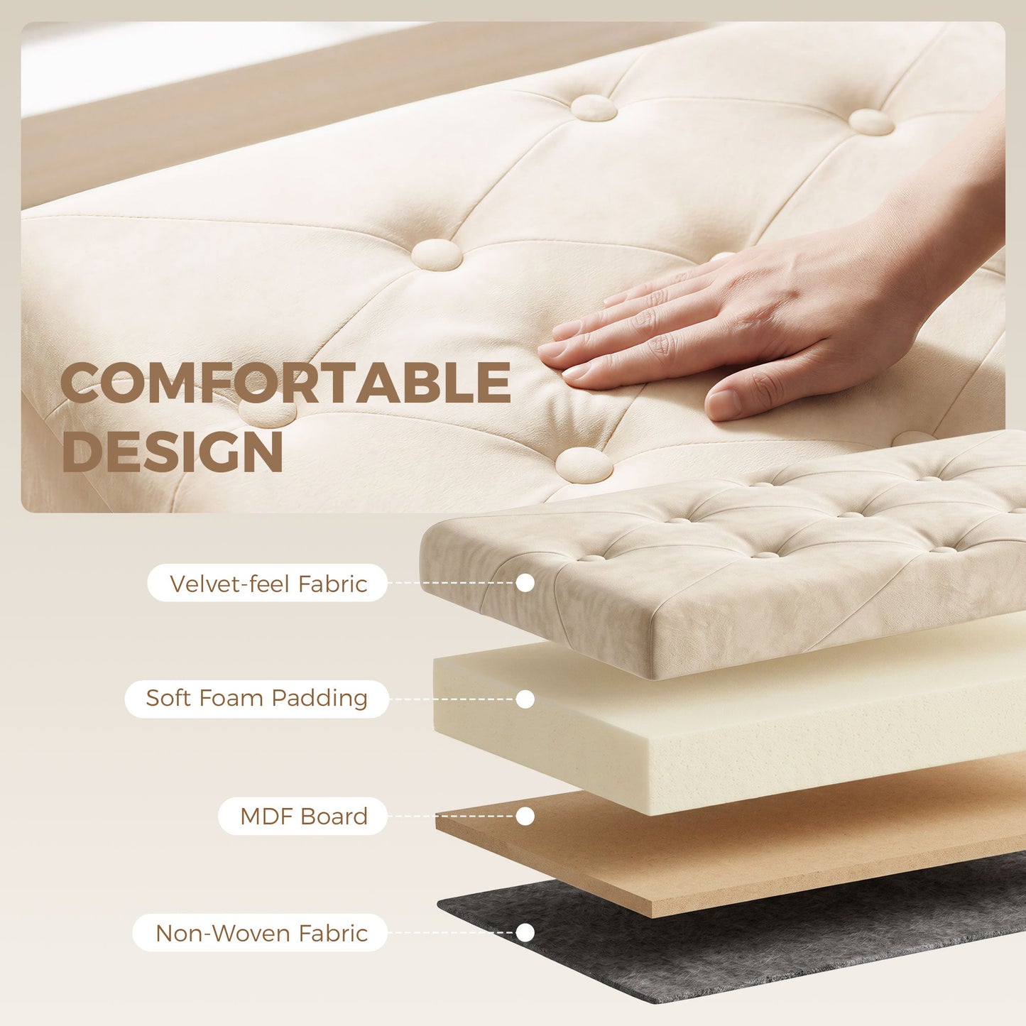 Storage Ottoman Bench, Velvet Upholstered Foldable Ottoman Footrest, Foot Stool with Wood Legs for Living Room, Bedroom, Entryway, Cream White