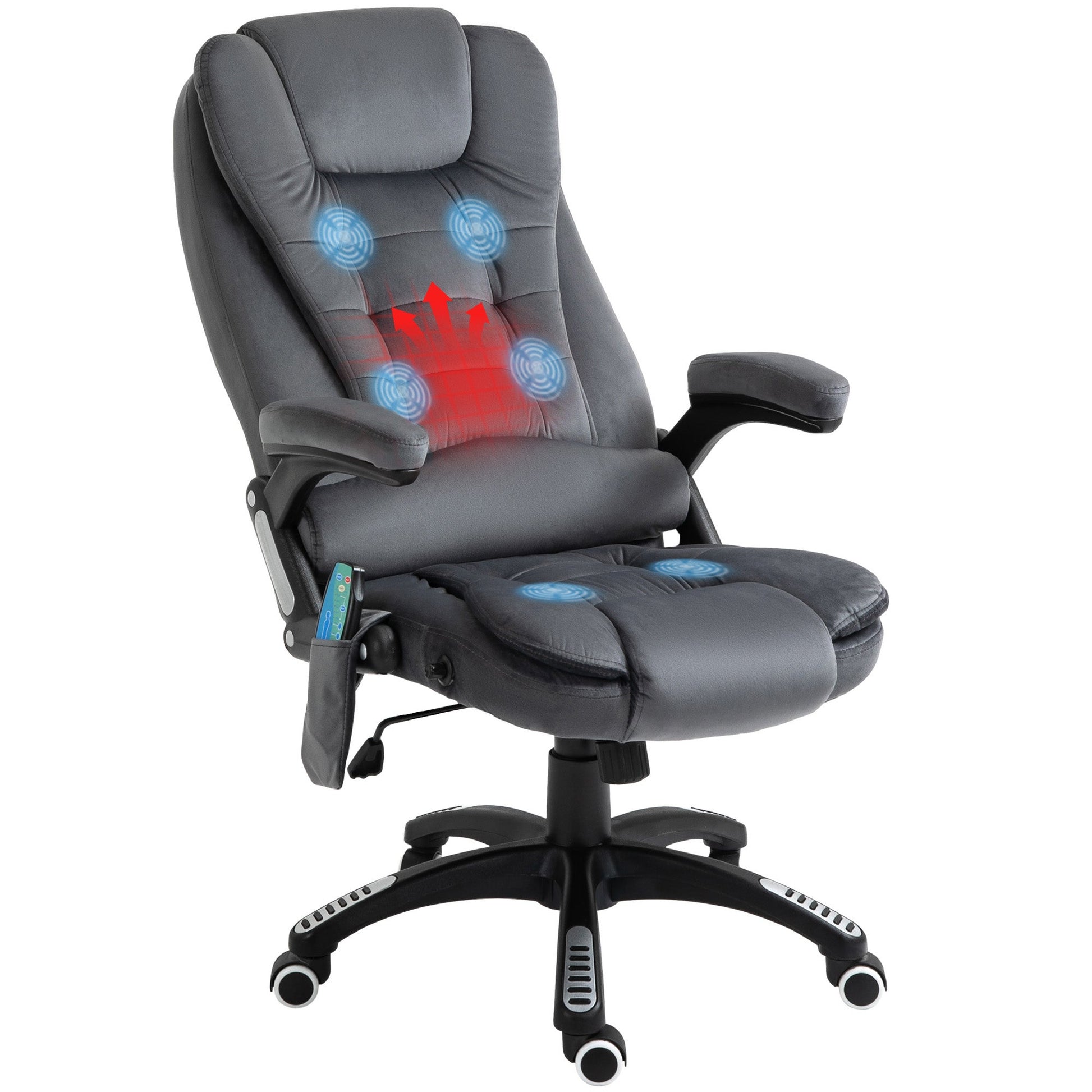 Vinsetto Office Chair, Ergonomic Desk Chair with 6-Point Massage and Back Heated, Velvet-Feel Fabric Computer Gaming Chair with Arms, Lumbar Support, Gray