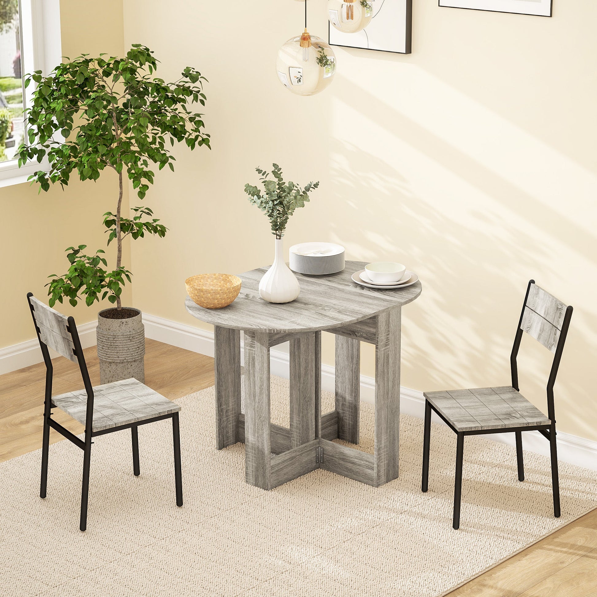HOMCOM Folding Dining Table, Space-saving Drop Leaf Table for Small Space, Kitchen, Dining Room, Grey