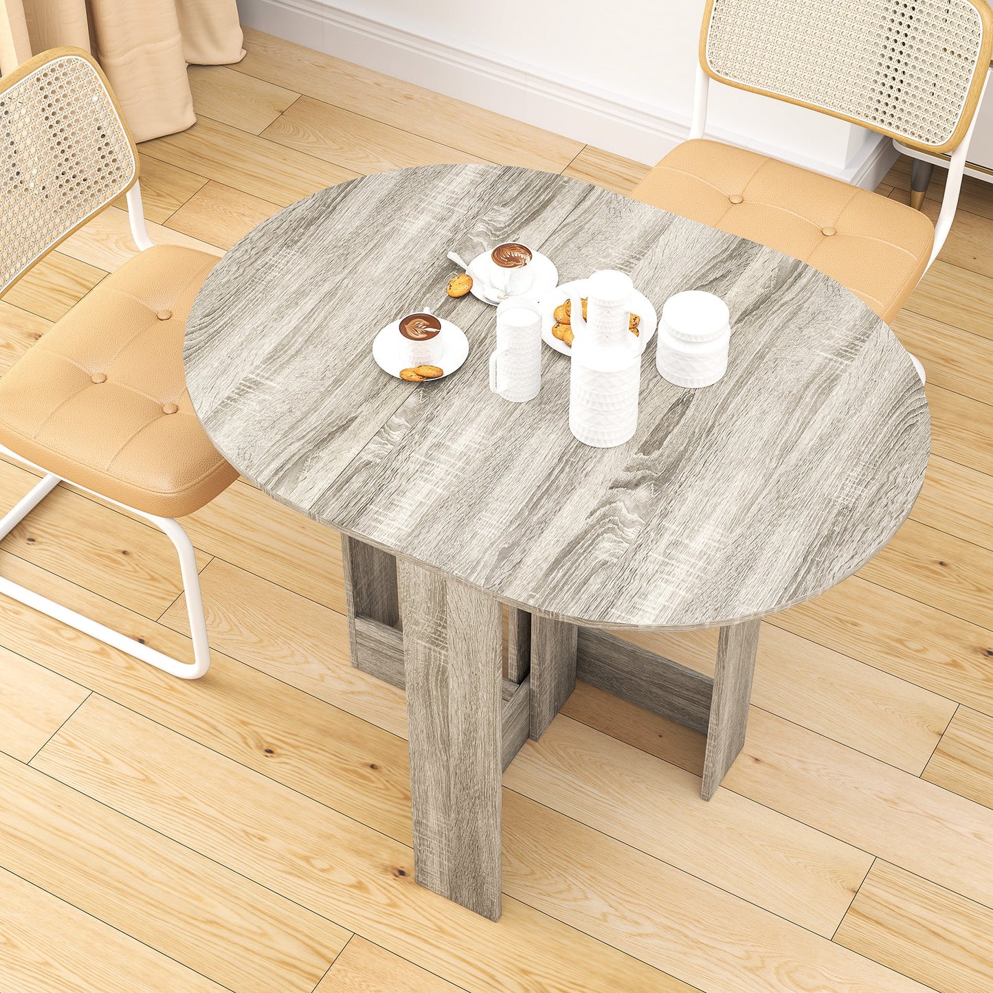 HOMCOM Folding Dining Table, Space-saving Drop Leaf Table for Small Space, Kitchen, Dining Room, Grey
