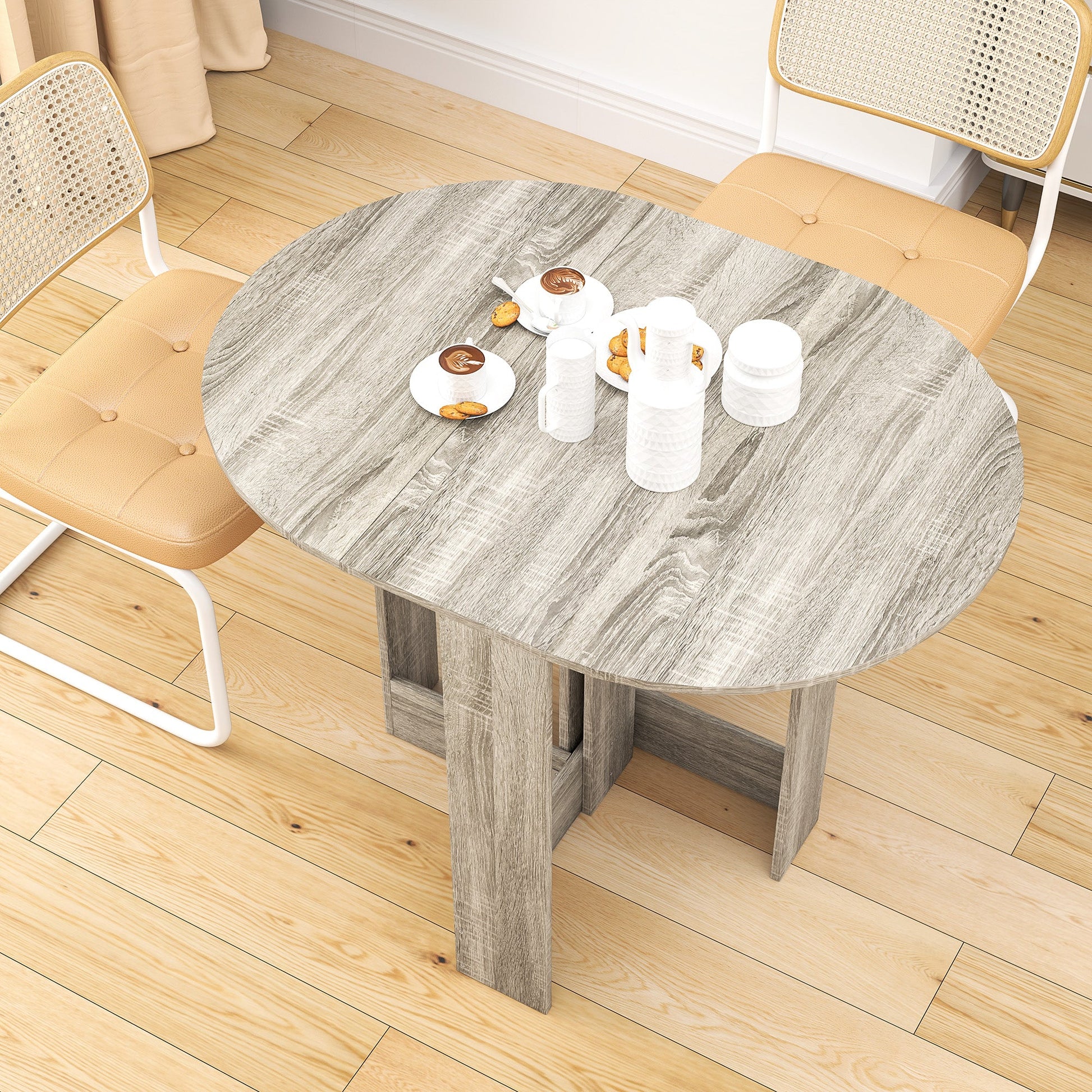 HOMCOM Folding Dining Table, Space-saving Drop Leaf Table for Small Space, Kitchen, Dining Room, Grey