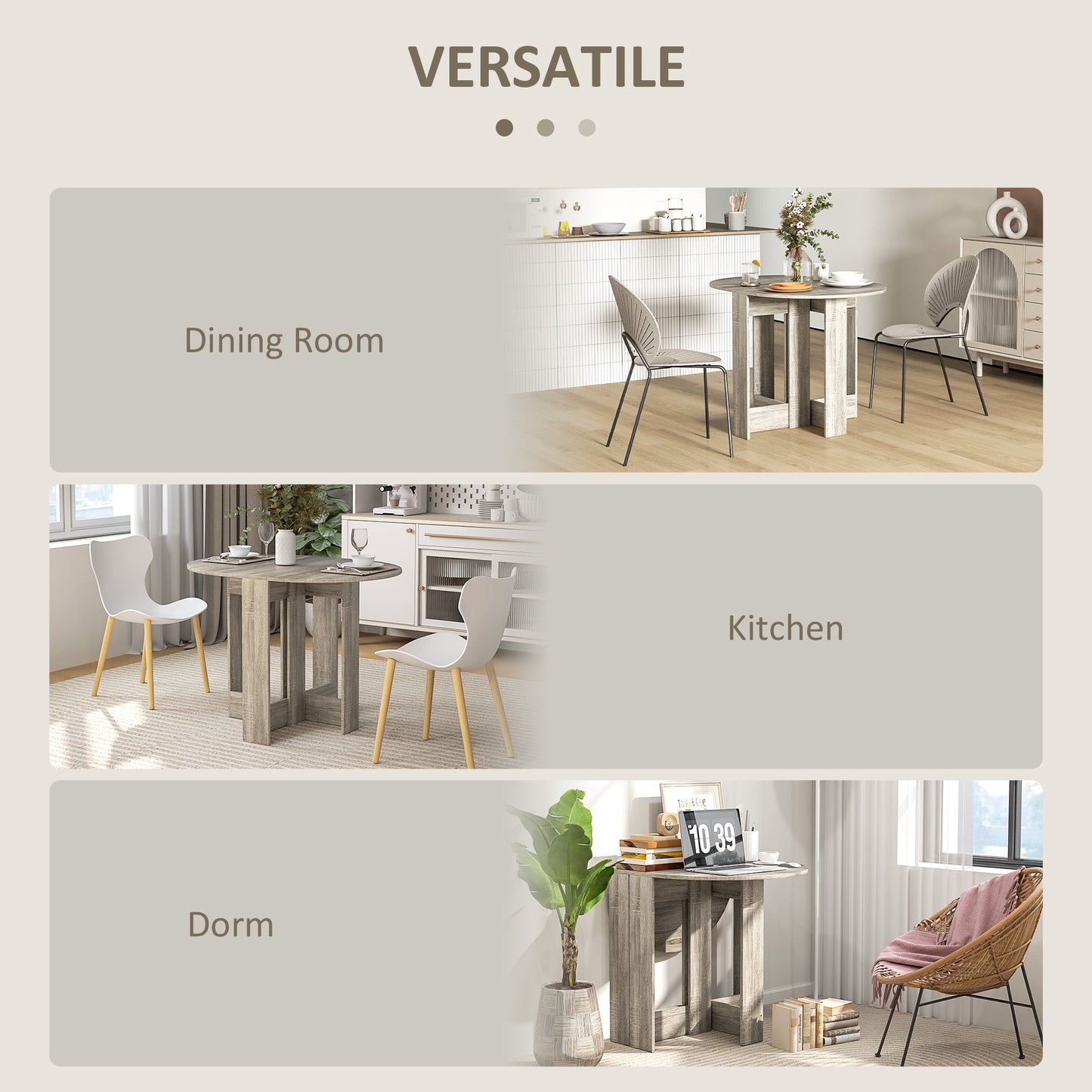 HOMCOM Folding Dining Table, Space-saving Drop Leaf Table for Small Space, Kitchen, Dining Room, Grey