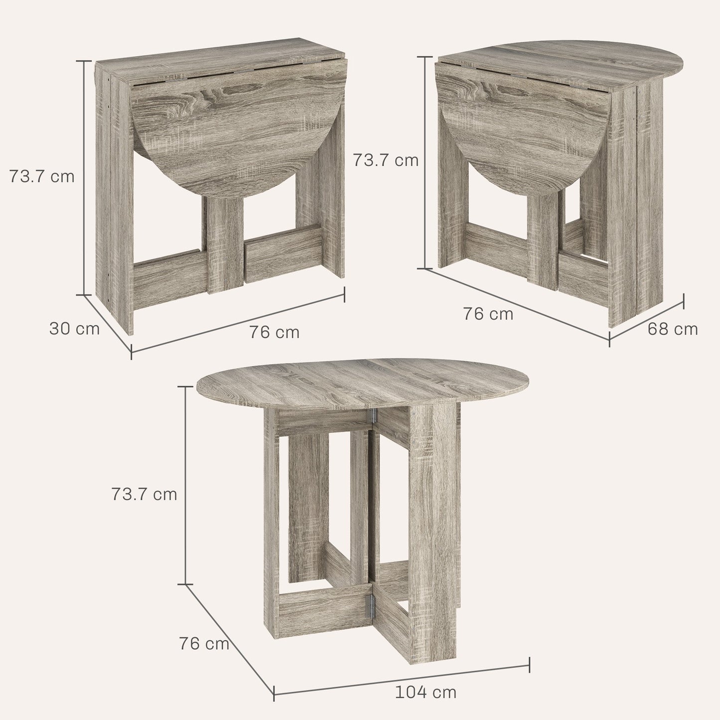 HOMCOM Folding Dining Table, Space-saving Drop Leaf Table for Small Space, Kitchen, Dining Room, Grey