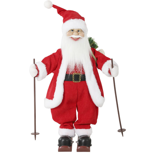 2ft Singing Skiing Santa Claus, 66 cm Standing Musical Animated Santa with Ski Board, Poles, Sack, Posable Arms, Handcrafted, Sound Touch Activated, Moving Christmas Figure Decoration