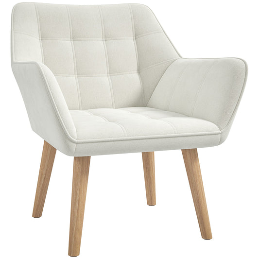 HOMCOM Armchair Accent Chair, Vanity Chair with Wide Arms, Slanted Back, Padding, Metal Frame, Wooden Legs, Home Bedroom Furniture Seating, Cream White