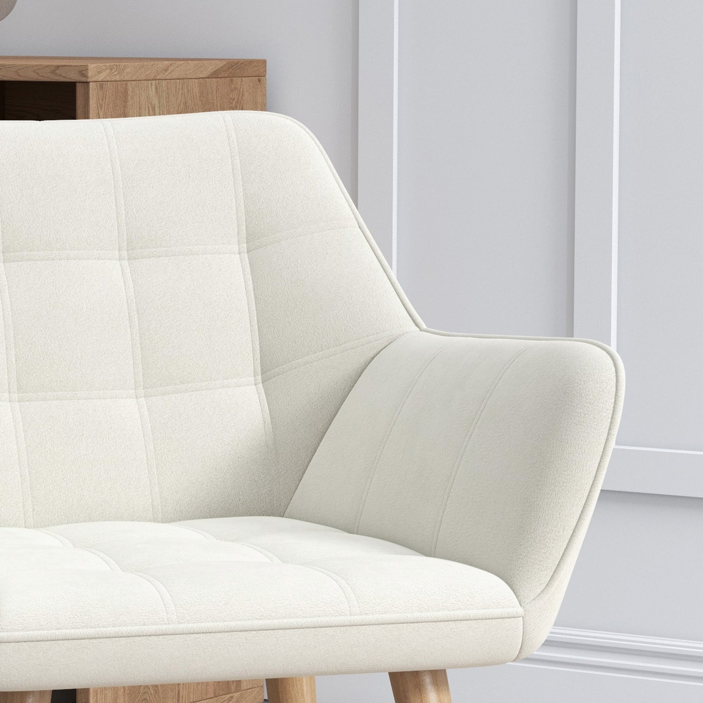 HOMCOM Armchair Accent Chair, Vanity Chair with Wide Arms, Slanted Back, Padding, Metal Frame, Wooden Legs, Home Bedroom Furniture Seating, Cream White