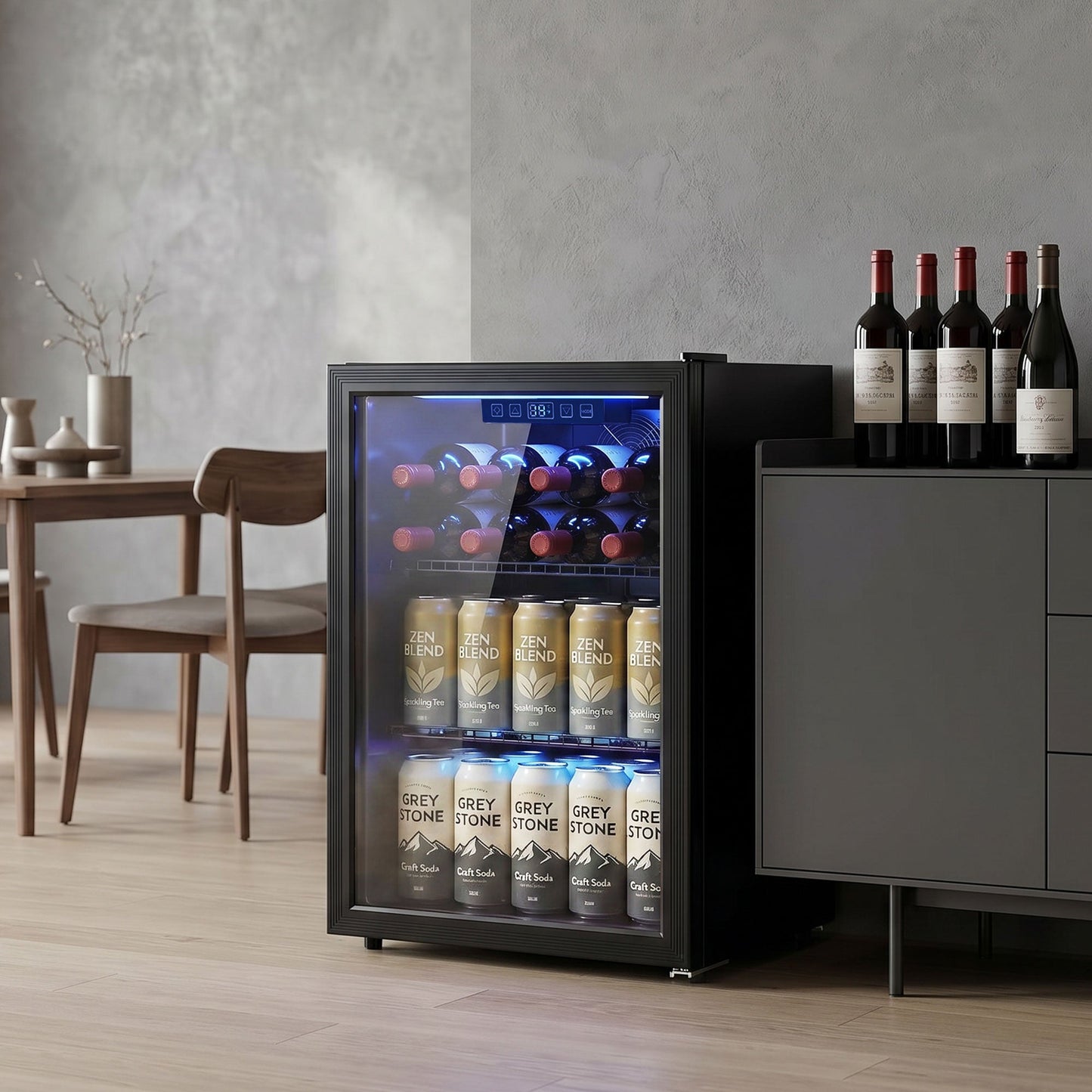 70L Drinks Fridge, 70 Can Under Counter Freestanding Beer Fridge with Double-Layer Glass Door, Wine Cooler with LED Light, Adjustable Shelves, Beverage Cooler for Soda Beer, Home Office