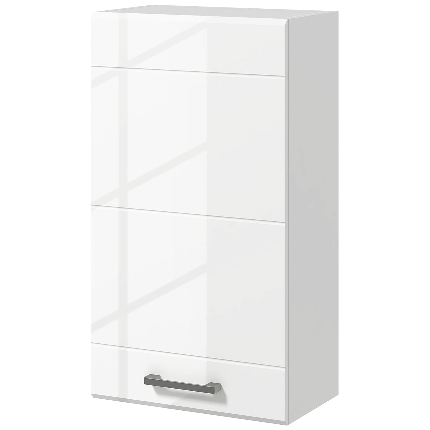 Bathroom Wall Cabinet, High Gloss Wall Mount Bathroom Storage Cabinet with Soft-Close Door, 3 Shelves, Adjustable Shelf for Hallway, Living Room, Over Toilet, 37x22.5x70 cm, White