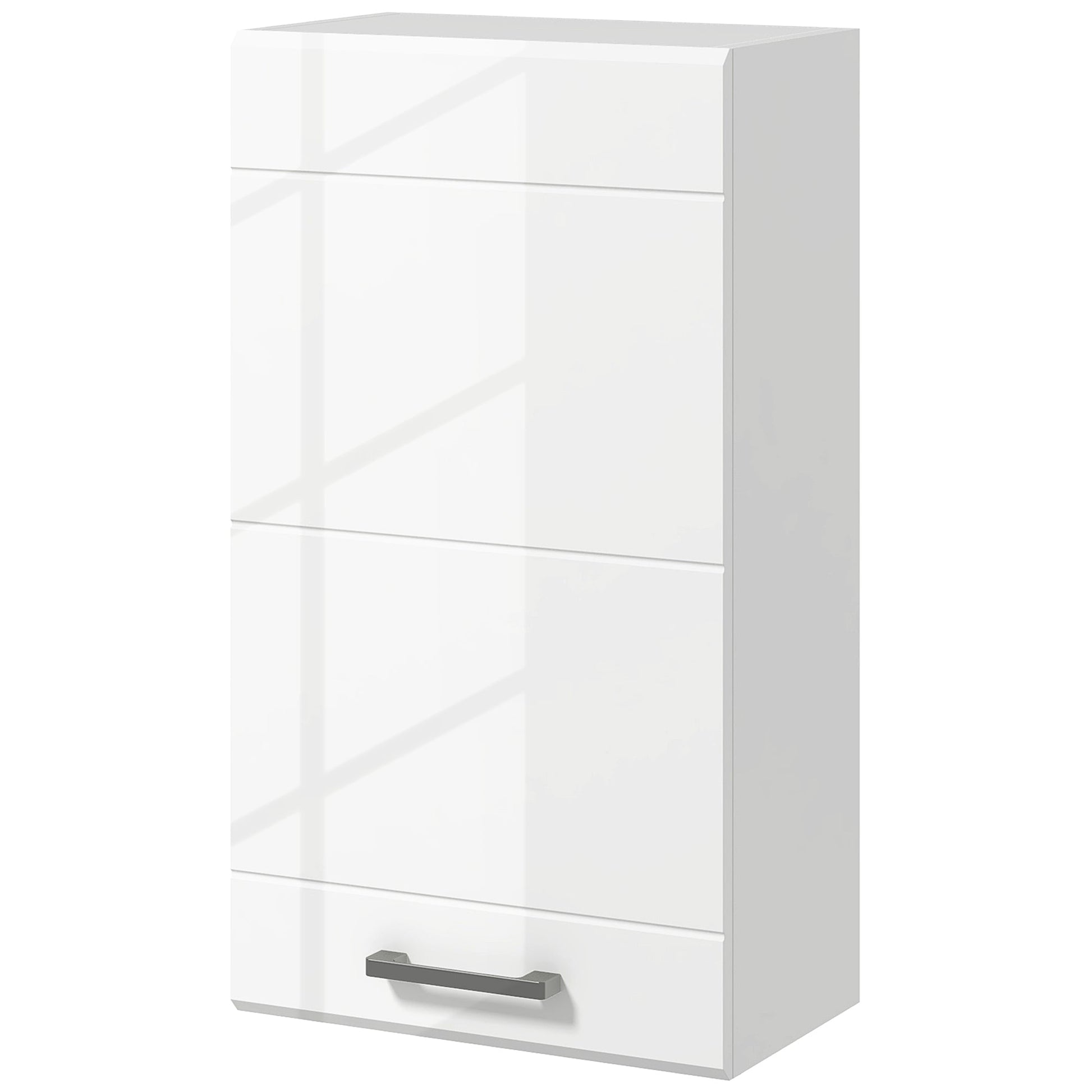 Bathroom Wall Cabinet, High Gloss Wall Mount Bathroom Storage Cabinet with Soft-Close Door, 3 Shelves, Adjustable Shelf for Hallway, Living Room, Over Toilet, 37x22.5x70 cm, White
