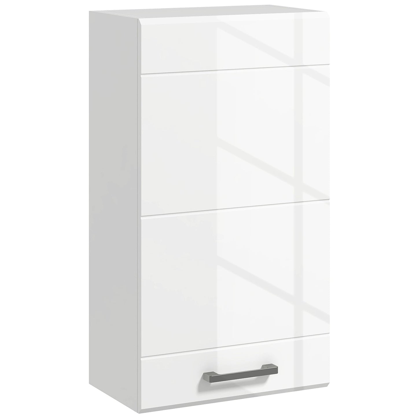 Bathroom Wall Cabinet, High Gloss Wall Mount Bathroom Storage Cabinet with Soft-Close Door, 3 Shelves, Adjustable Shelf for Hallway, Living Room, Over Toilet, 37x22.5x70 cm, White