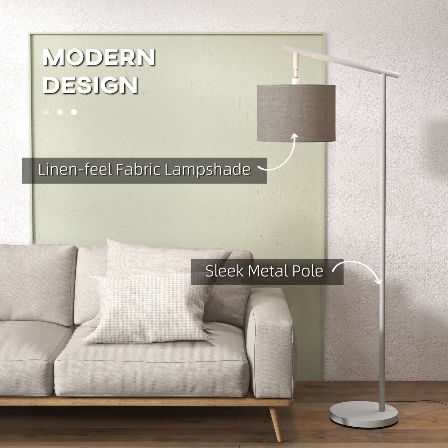 HOMCOM Modern Floor Lamps for Living Room with Rotating Lampshade, Standing Lamp for Bedroom, LED Bulb Included, Grey