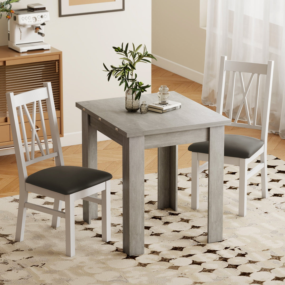 Folding Dining Table for 4-6, Rectangular Extendable Drop Leaf Table for Small Spaces, Dining Room, Kitchen, 140 x 80 x 77.5 cm, Grey