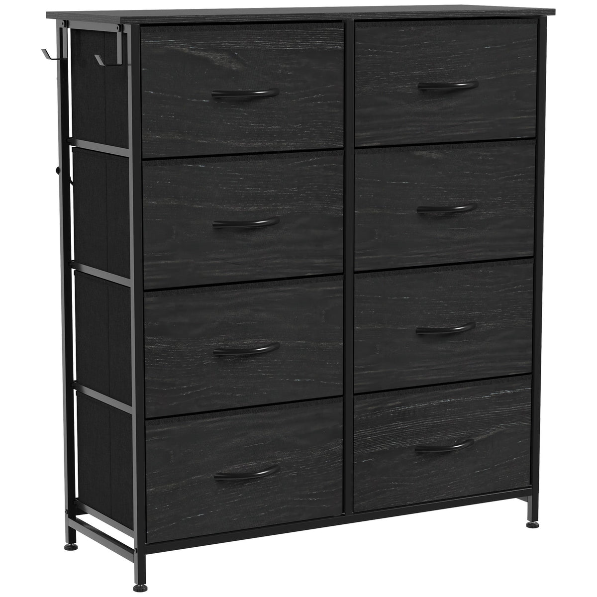Chest of Drawers, Dresser for Bedroom with 8 Fabric Drawers, Tall Storage Unit with 4 Pockets, 2 Hooks and Steel Frame for Living Room, Hallway, Black