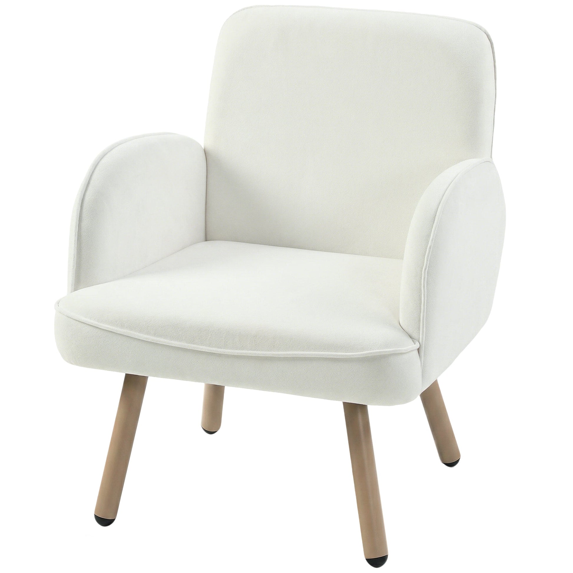 Modern Lounge Chair, Velvet Upholstered Bedroom Lounge Seat with Spring Cushion, Carbon Steel Frame, Armchair with Adjustable Feet, for Living Room, Bedroom, Study, Office, Cream White