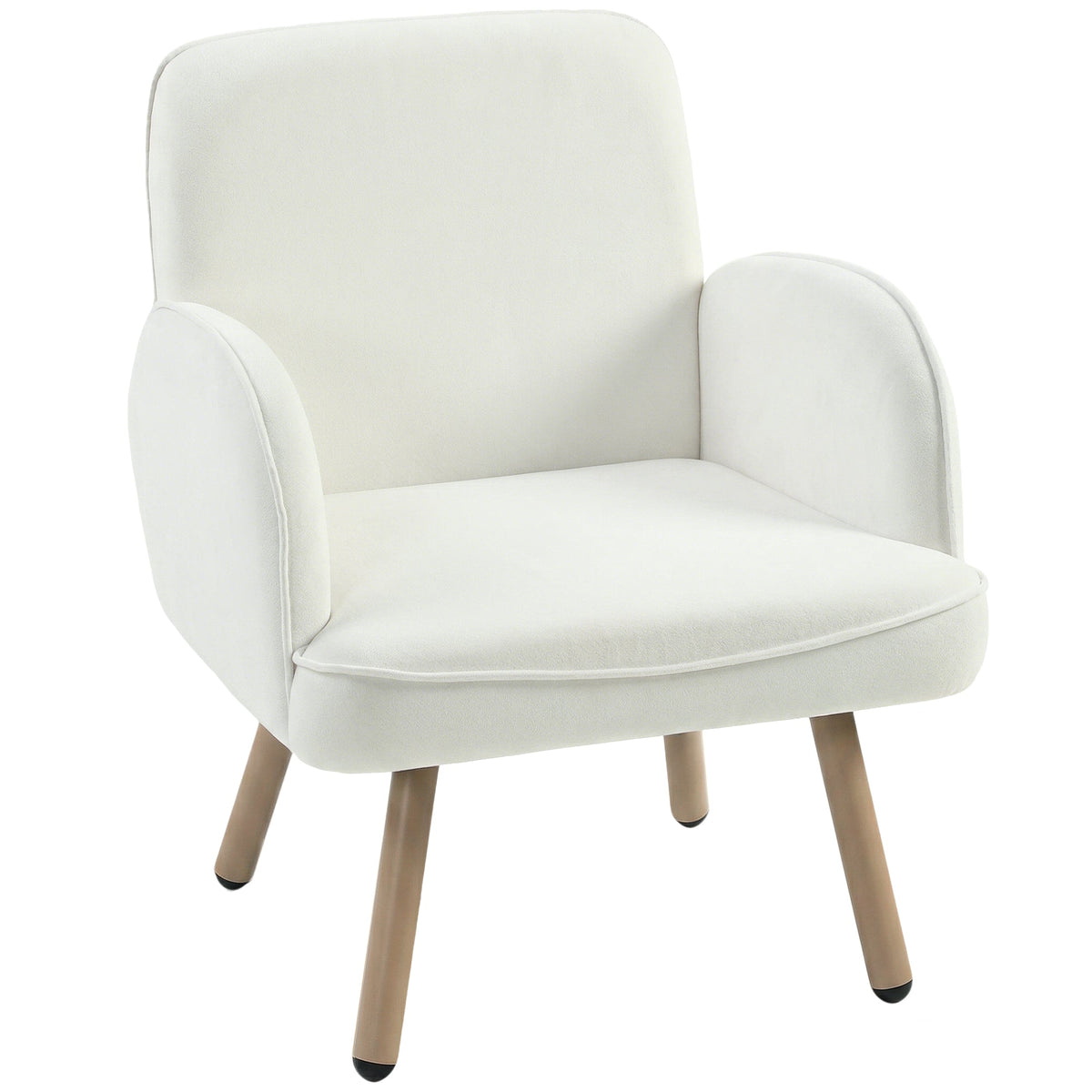 Modern Lounge Chair, Velvet Upholstered Bedroom Lounge Seat with Spring Cushion, Carbon Steel Frame, Armchair with Adjustable Feet, for Living Room, Bedroom, Study, Office, Cream White
