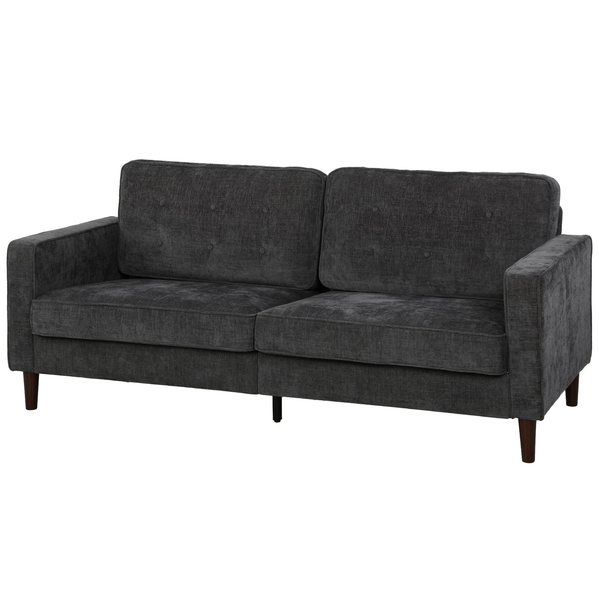 3 Seater Sofa, Upholstered Small Couch for Bedroom, Modern Futon Sofa Settee with Padded Cushion, Button Tufting and Wood Legs for Living Room, Dark Grey