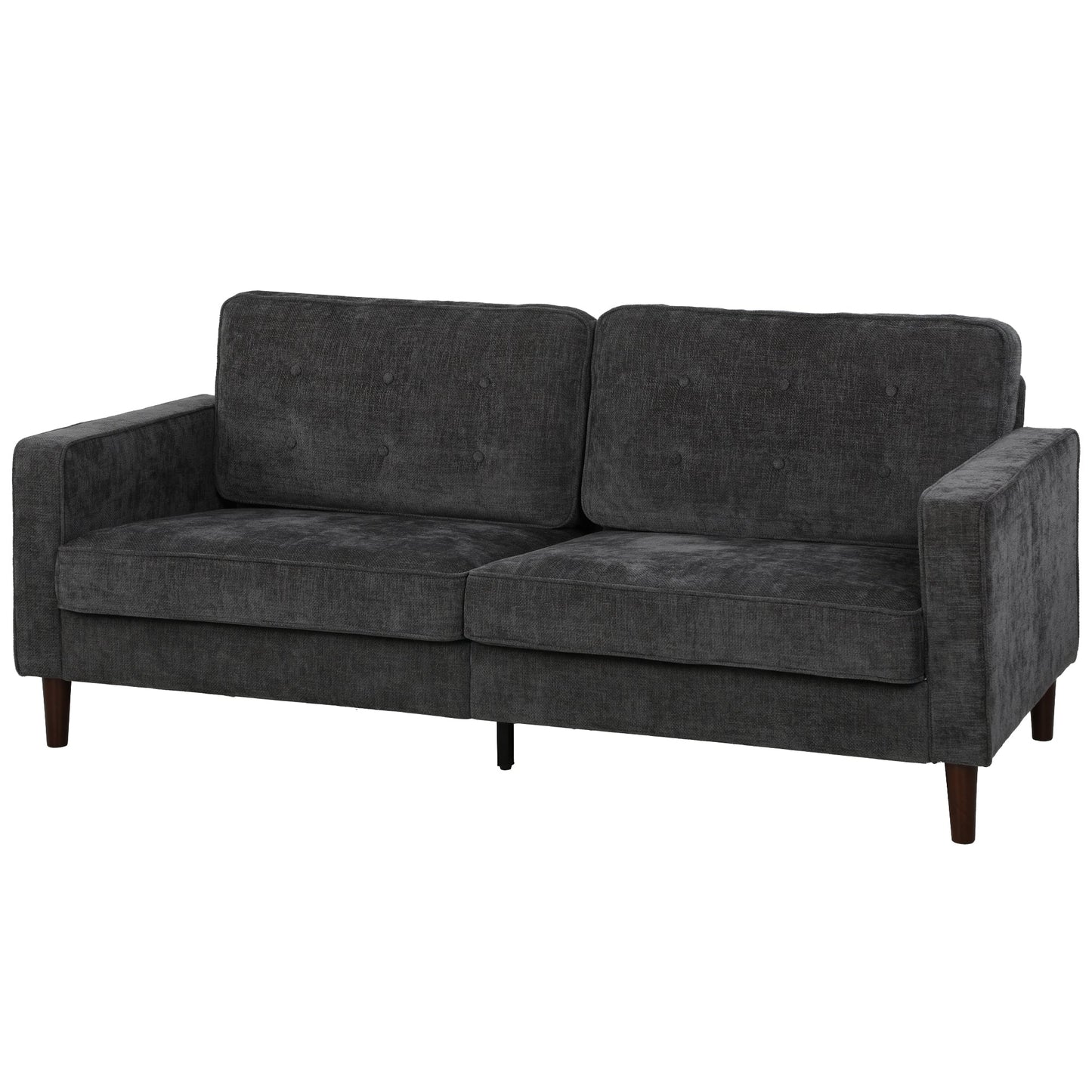 3 Seater Sofa, Upholstered Small Couch for Bedroom, Modern Futon Sofa Settee with Padded Cushion, Button Tufting and Wood Legs for Living Room, Dark Grey