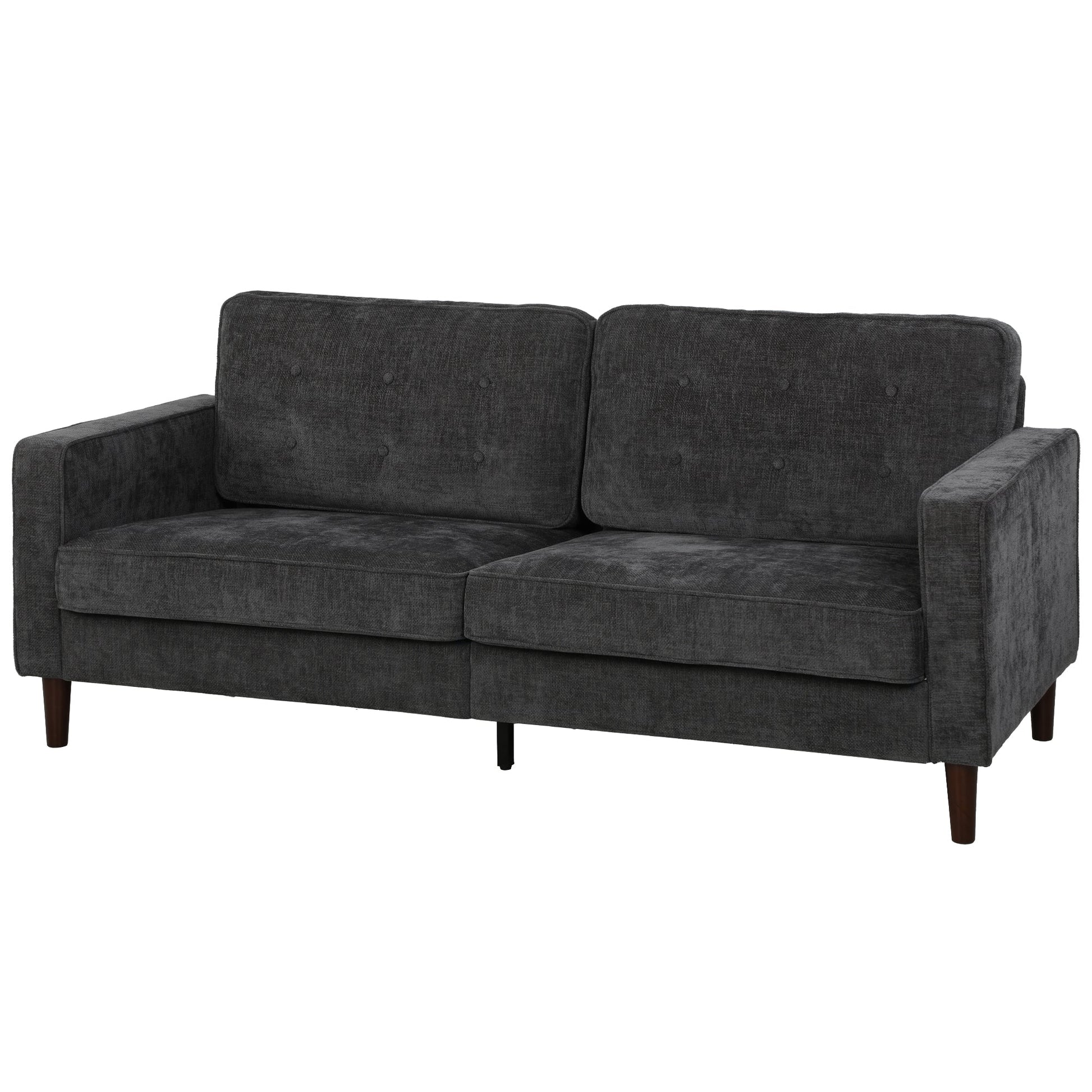 3 Seater Sofa, Upholstered Small Couch for Bedroom, Modern Futon Sofa Settee with Padded Cushion, Button Tufting and Wood Legs for Living Room, Dark Grey