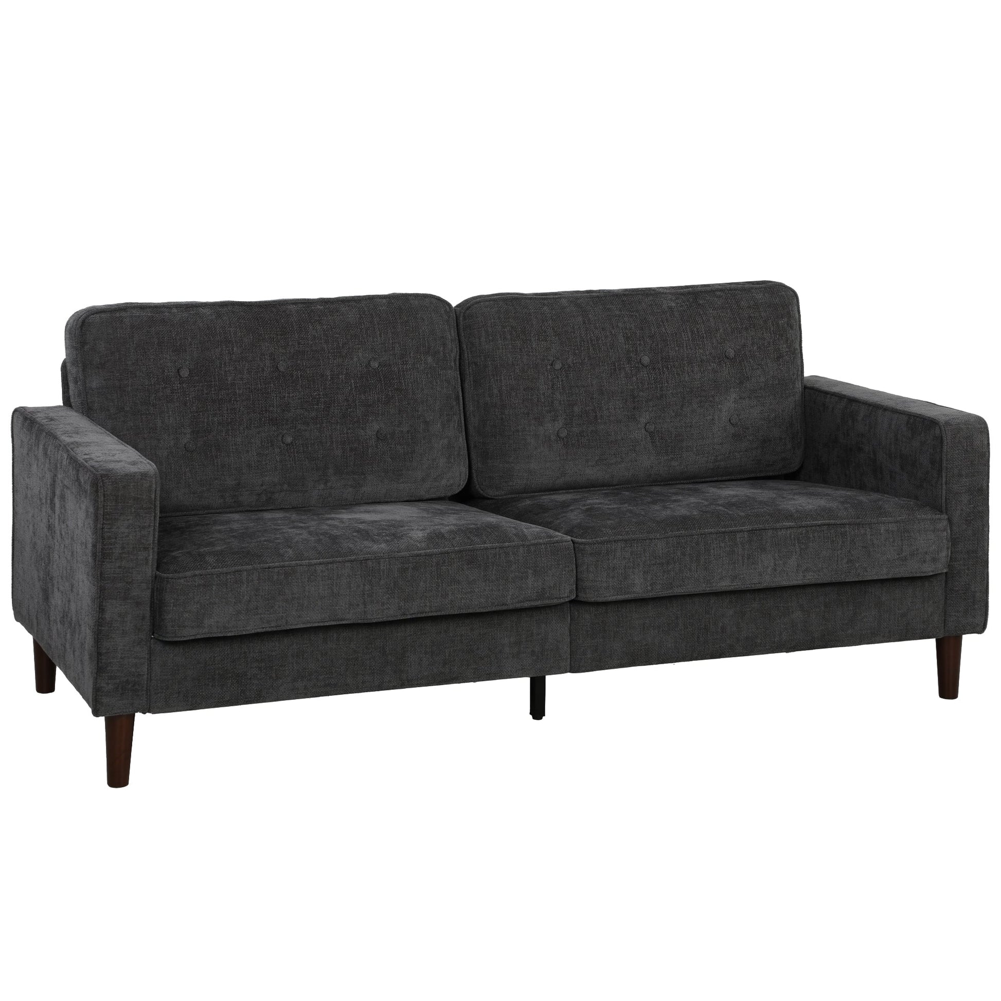 3 Seater Sofa, Upholstered Small Couch for Bedroom, Modern Futon Sofa Settee with Padded Cushion, Button Tufting and Wood Legs for Living Room, Dark Grey