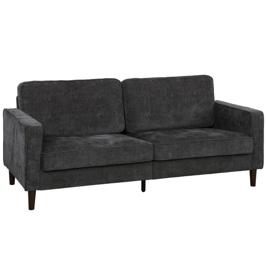 3 Seater Sofa, Upholstered Small Couch for Bedroom, Modern Futon Sofa Settee with Padded Cushion, Button Tufting and Wood Legs for Living Room, Dark Grey