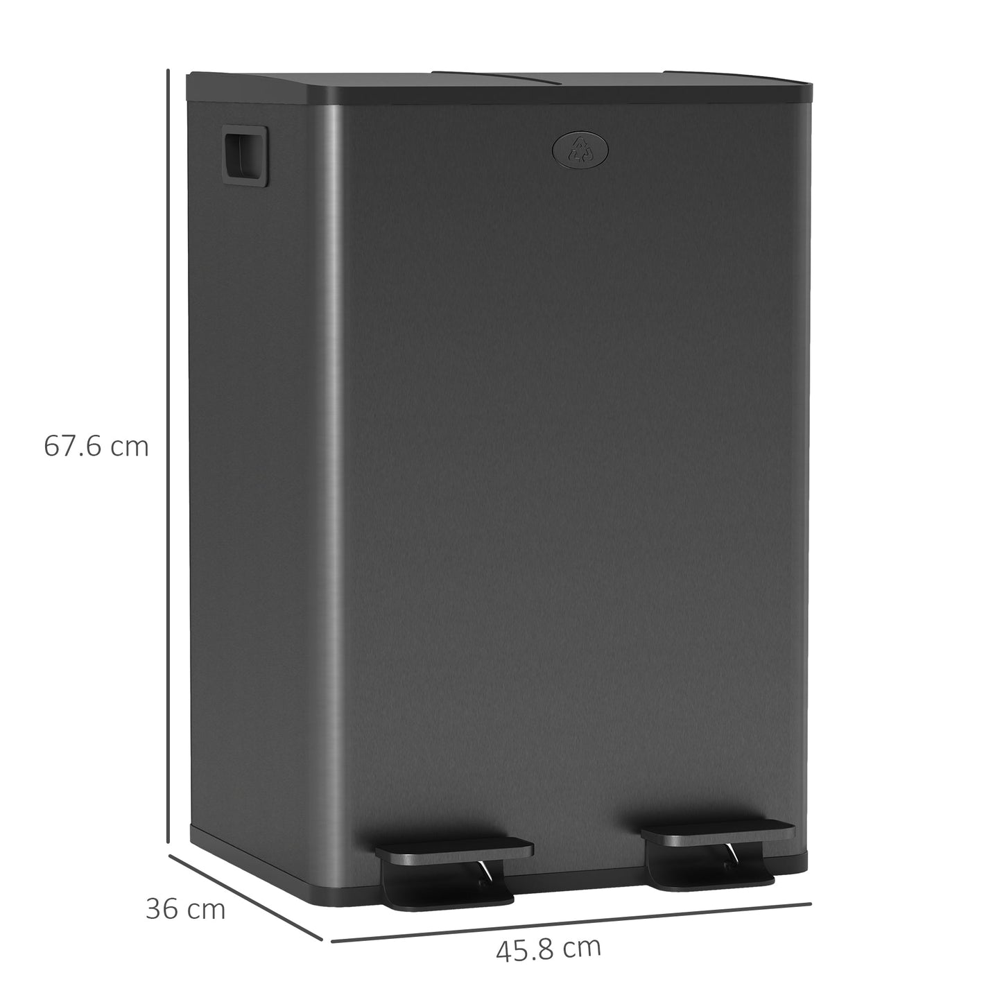 Dual Kitchen Bin, 2 x 28L Stainless Steel Double Rubbish Bin with Soft Close Lid, Removable Inner Buckets, Fingerprint-Proof for Recycling and Waste, Black