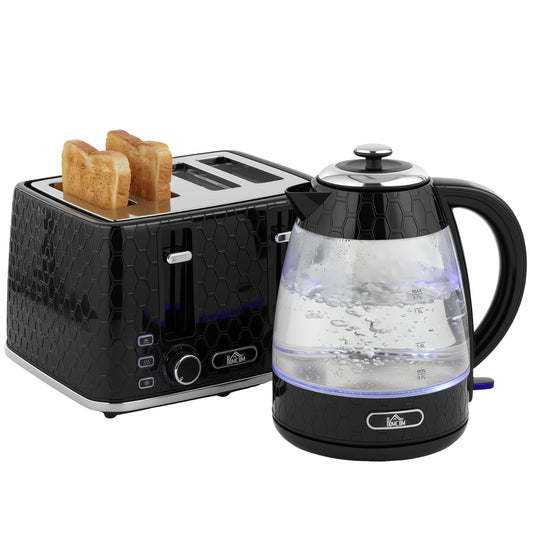 Kettle and Toaster Set, 1.7L 3000W Rapid Boil Jug Kettle with Strix Thermostat, Limescale Filter, 4 Slice Toaster with 7 Browning Controls, Crumb Tray, Black