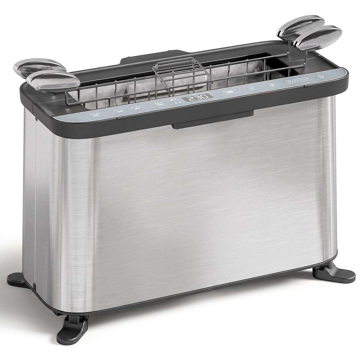 3-in-1 Electric Mini Oven, Long Slot Toaster and Tabletop Grill, 4.9L Countertop Multi-Function Oven with LED Display, 60 Min Timer, Baking Tray, Wire Rack & Crumb Tray, Stainless Steel, 1700W