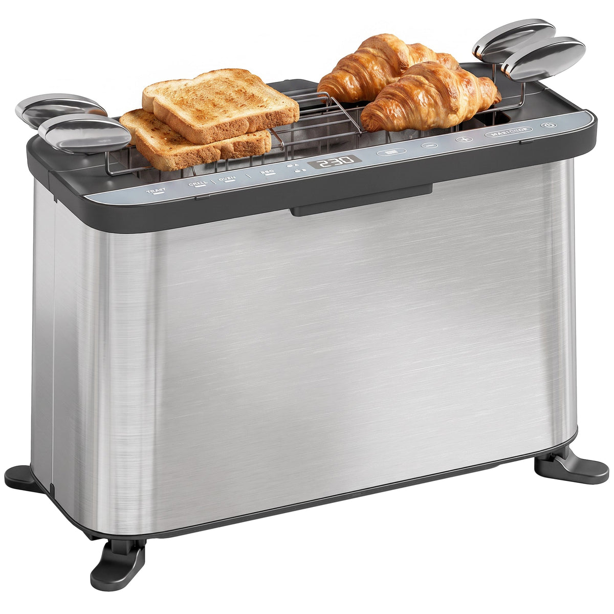 3-in-1 Electric Mini Oven, Long Slot Toaster and Tabletop Grill, 4.9L Countertop Multi-Function Oven with LED Display, 60 Min Timer, Baking Tray, Wire Rack & Crumb Tray, Stainless Steel, 1700W