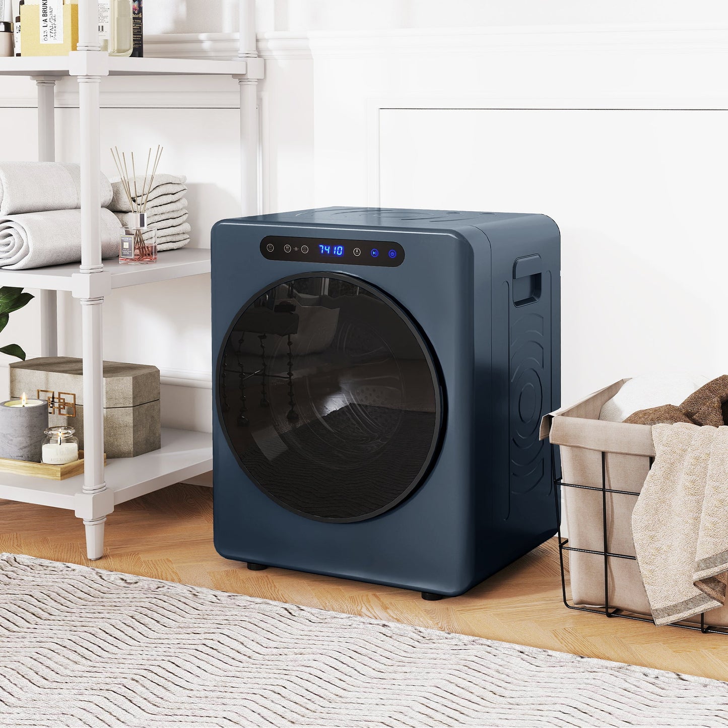 5kg Vented Tumble Dryer, 1000W Compact Freestanding Front Tumble Dryer with Stainless Steel Tub, Timer, 6 Heat Settings, Small Portable Clothes Drying Machine, Blue