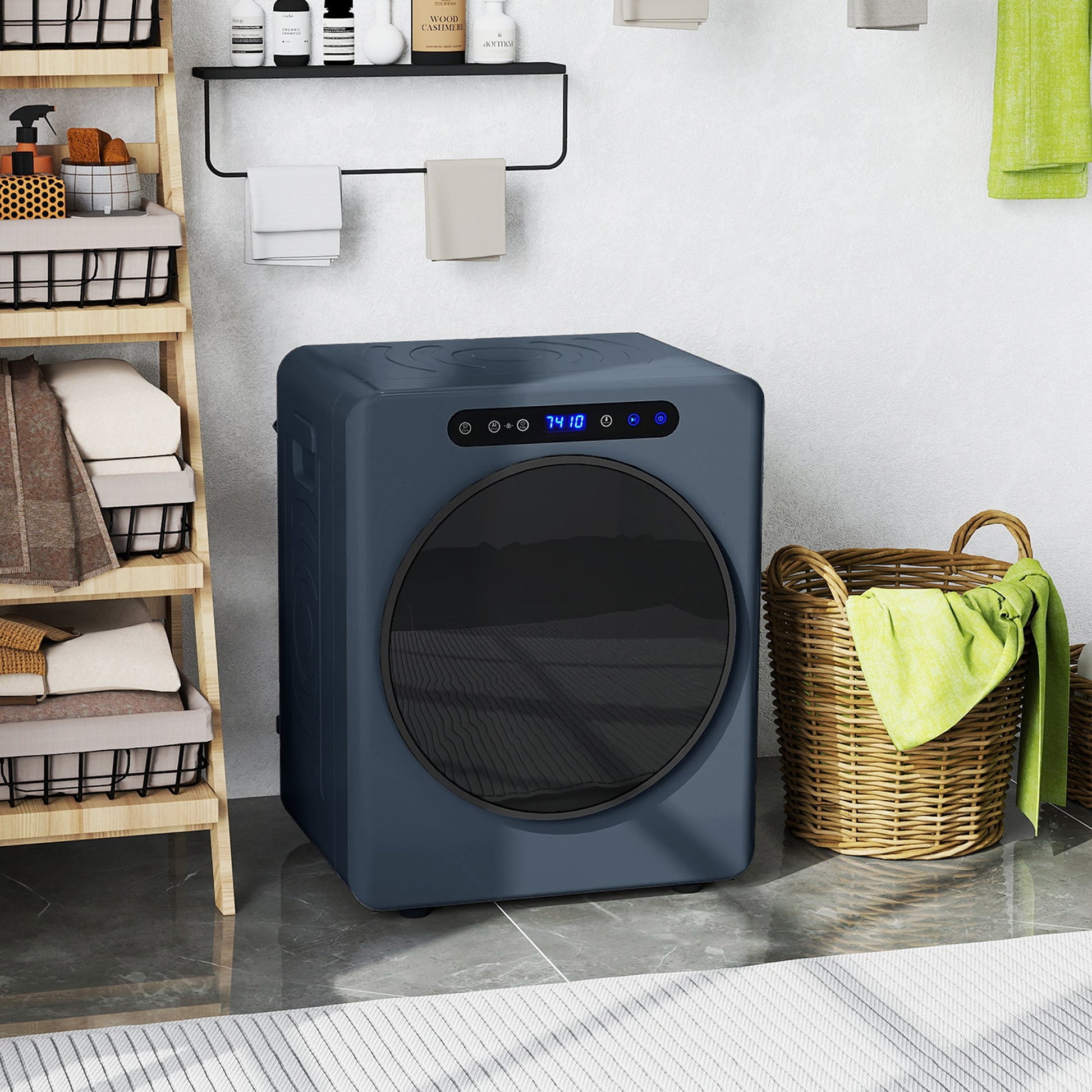 5kg Vented Tumble Dryer, 1000W Compact Freestanding Front Tumble Dryer with Stainless Steel Tub, Timer, 6 Heat Settings, Small Portable Clothes Drying Machine, Blue