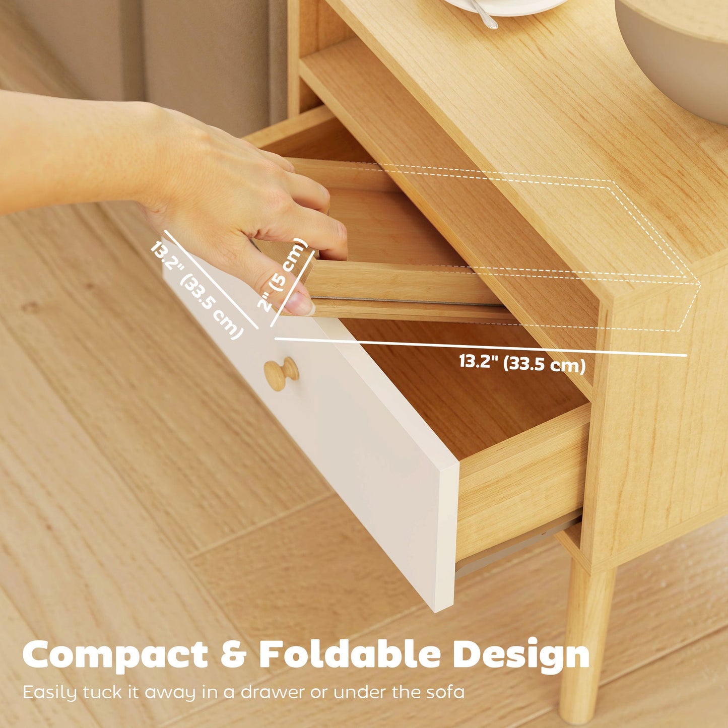 Bamboo Sofa Arm Tray, Foldable Anti-Slip Armrest Tray, Flexible Roll-up Couch Armrest Table for Drinks and Snacks, Natural Wood Finish