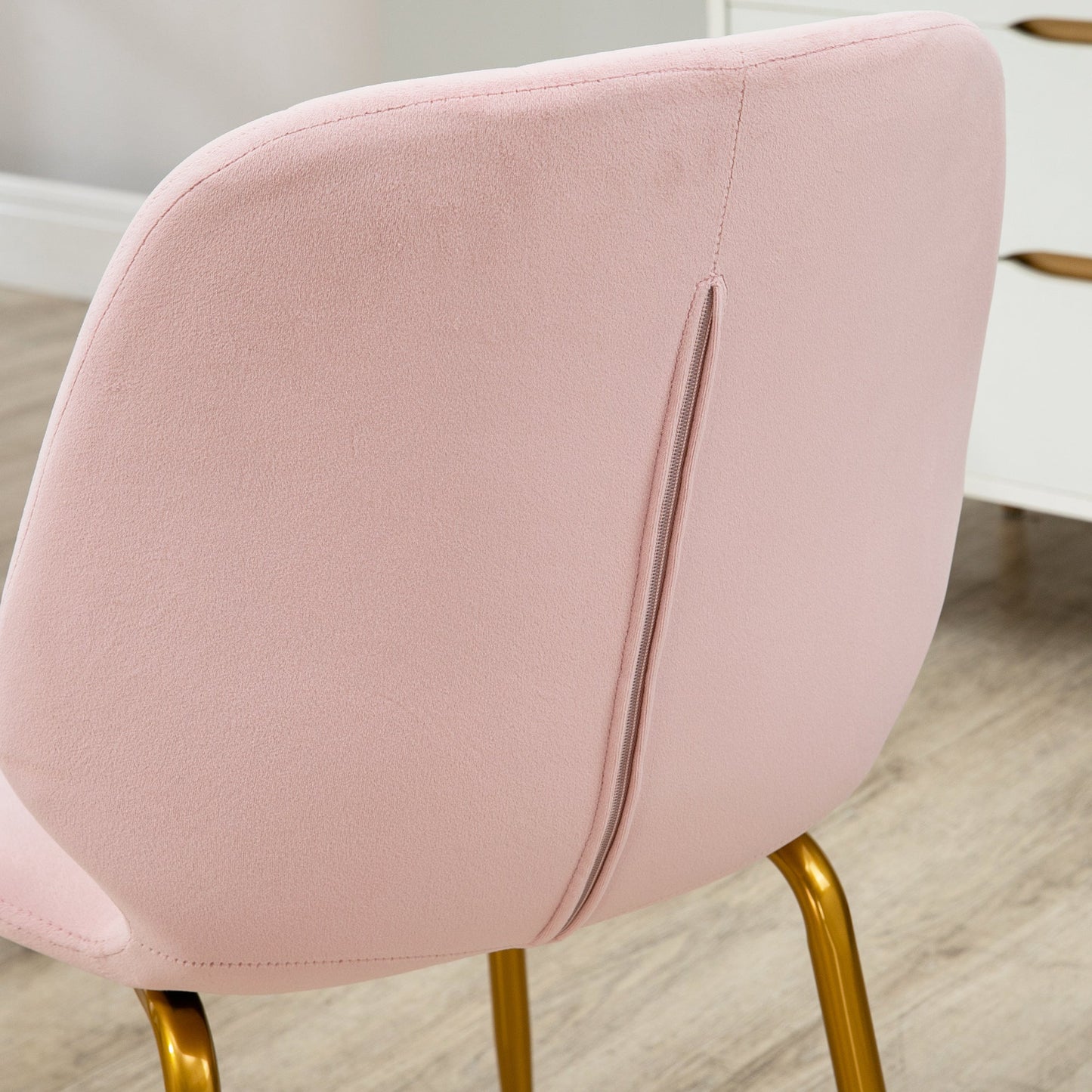 HOMCOM Modern Dining Chairs Set of 2, Velvet Upholstered Kitchen Chairs with Backrest, Padded Seat and Steel Legs, Pink