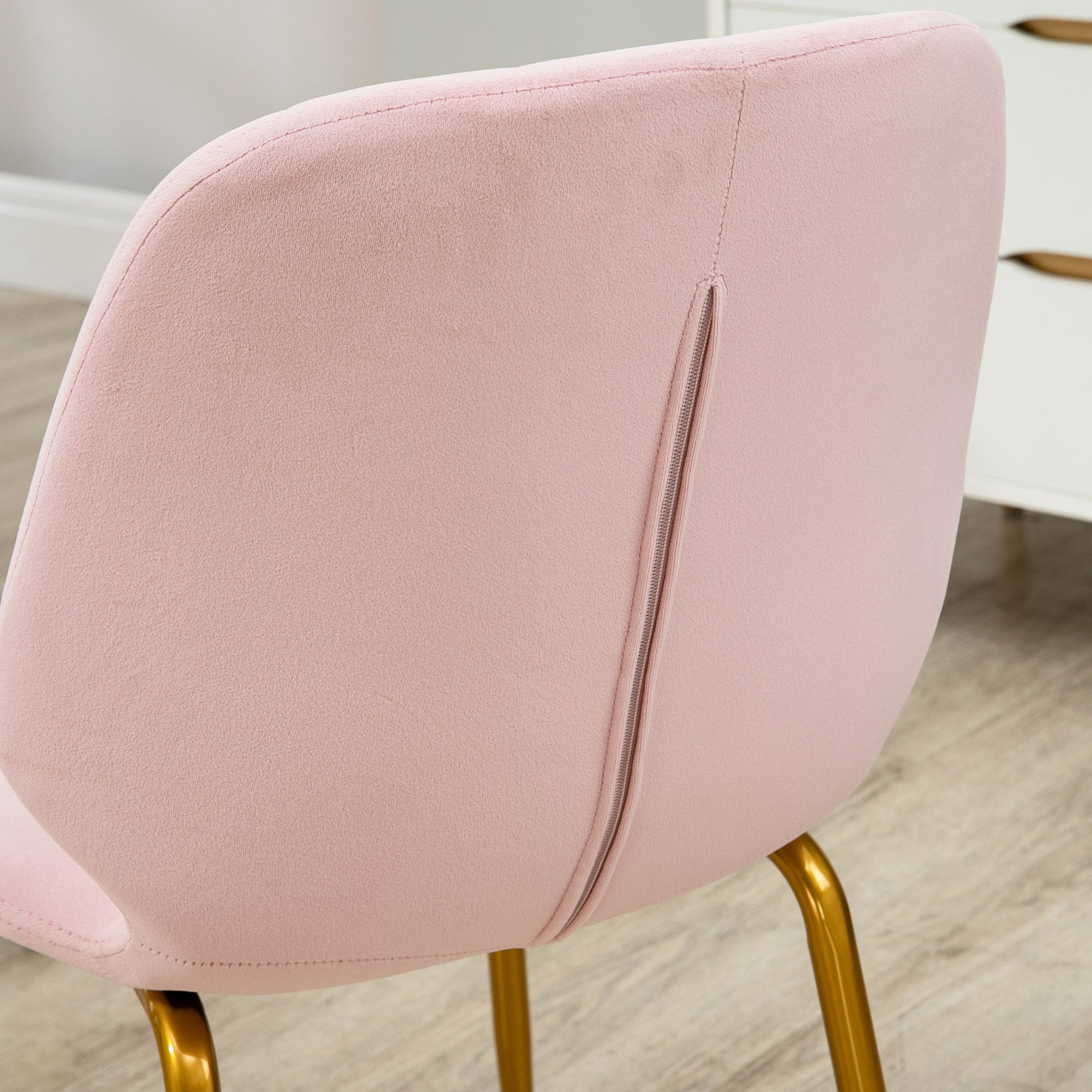 HOMCOM Modern Dining Chairs Set of 2, Velvet Upholstered Kitchen Chairs with Backrest, Padded Seat and Steel Legs, Pink