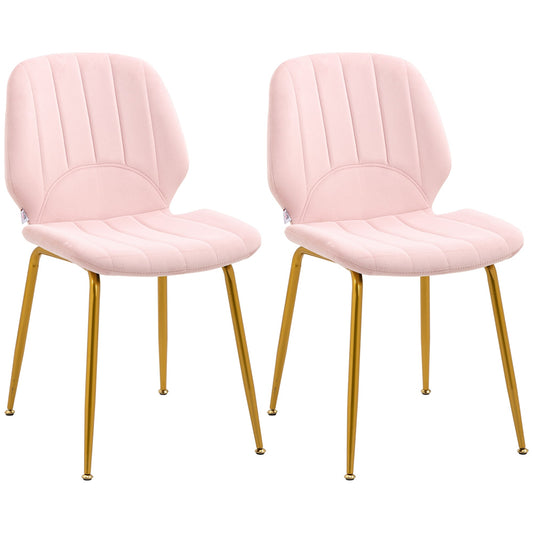 HOMCOM Modern Dining Chairs Set of 2, Velvet Upholstered Kitchen Chairs with Backrest, Padded Seat and Steel Legs, Pink